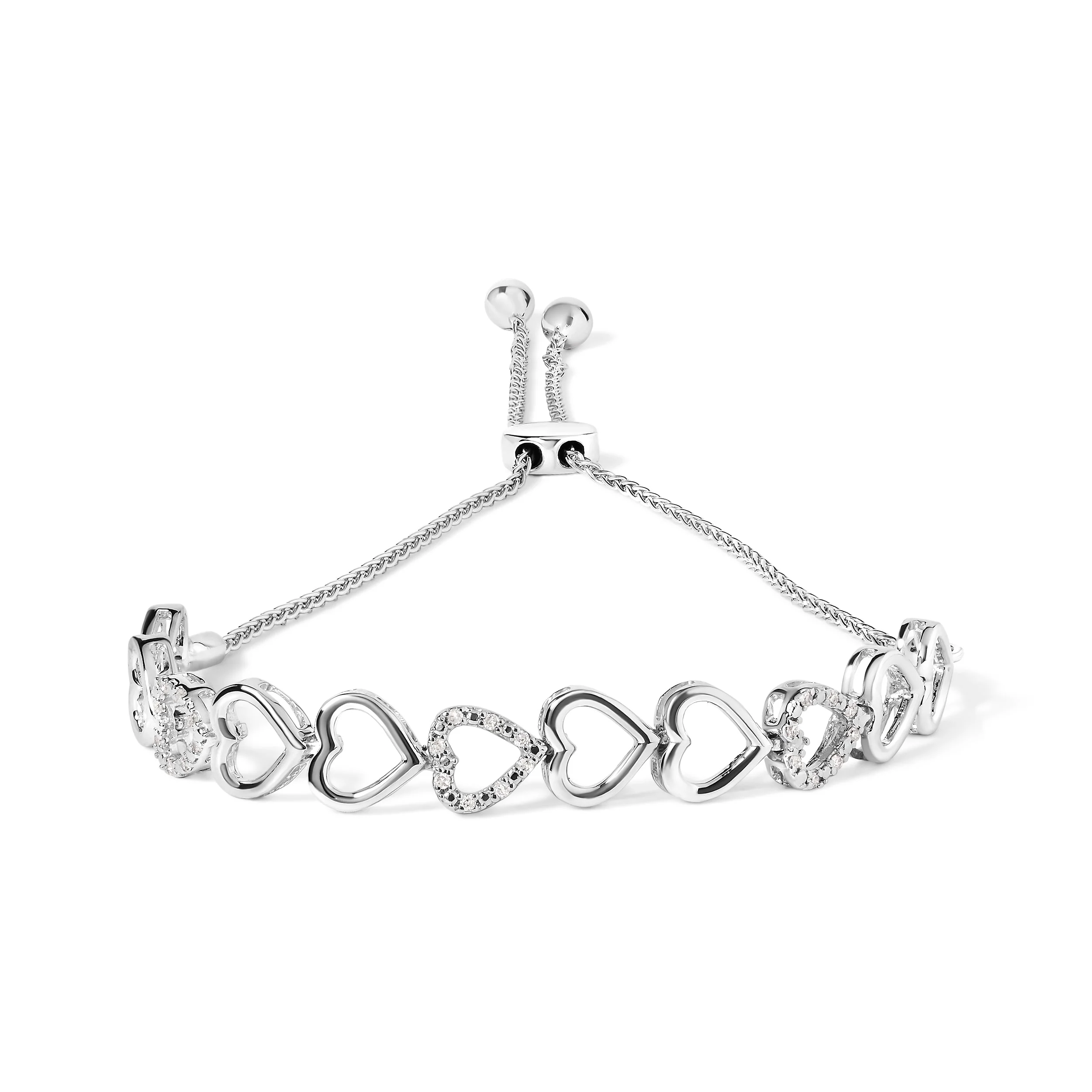 .925 Sterling Silver 1/10 Cttw Diamond Heart Link Bolo Bracelet (I-J Color, I2-I3 Clarity) - Image 4
