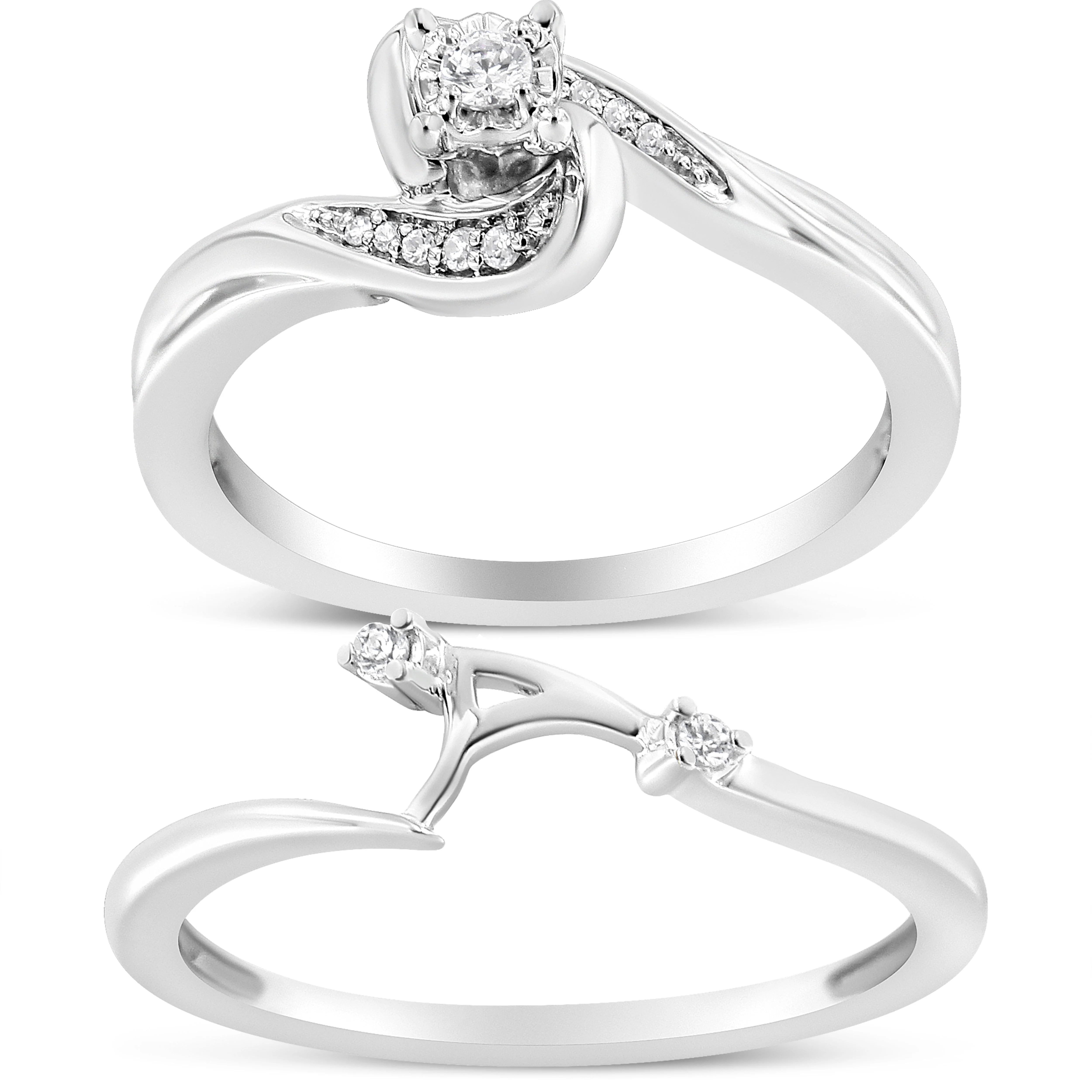 .925 Sterling Silver 1/10 Cttw Diamond Swirl and Bypass Bridal Set Ring and Band (I-J Color, I3 Clarity) - Size 7 - Image 5