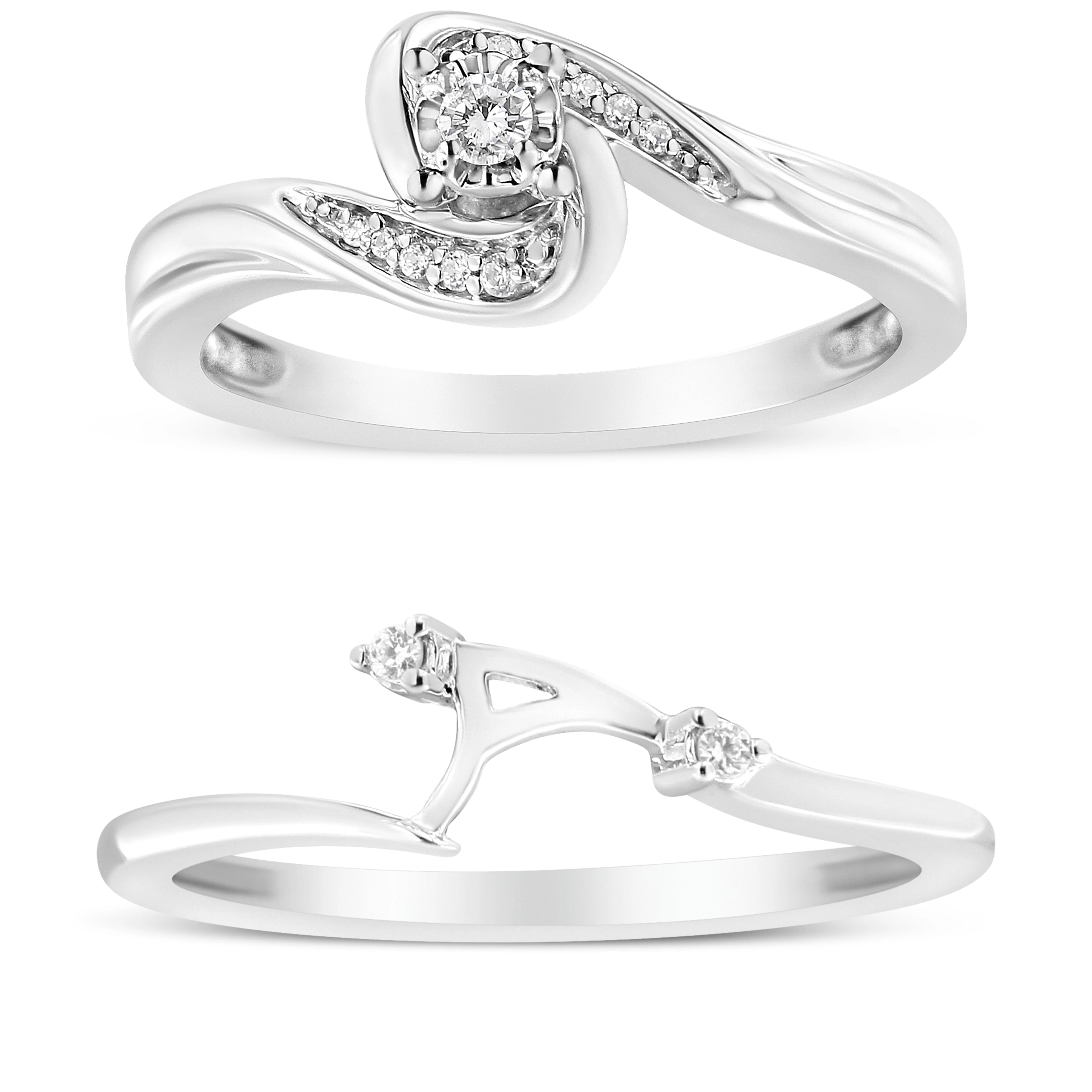 .925 Sterling Silver 1/10 Cttw Diamond Swirl and Bypass Bridal Set Ring and Band (I-J Color, I3 Clarity) - Size 7 - Image 6