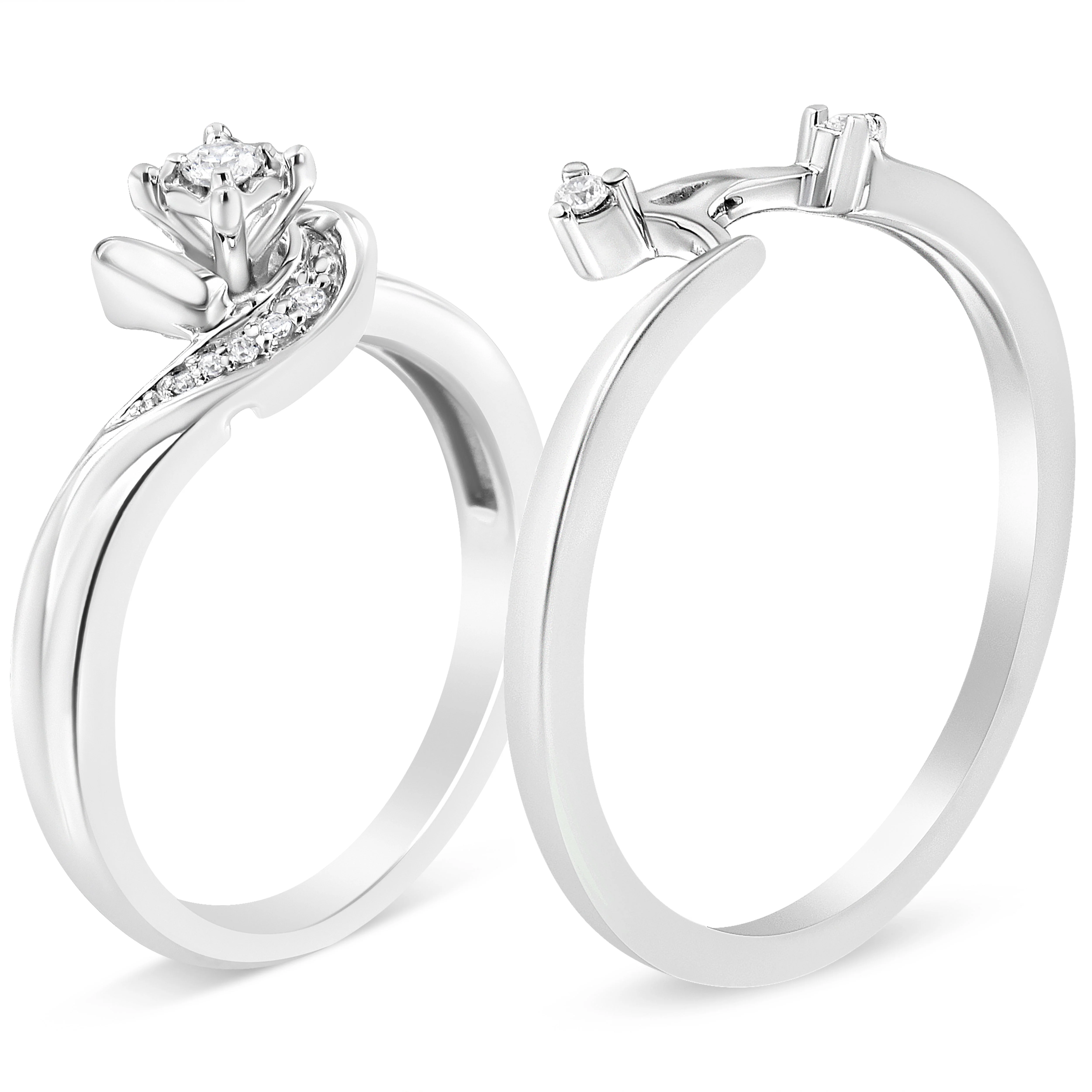 .925 Sterling Silver 1/10 Cttw Diamond Swirl and Bypass Bridal Set Ring and Band (I-J Color, I3 Clarity) - Size 7 - Image 7