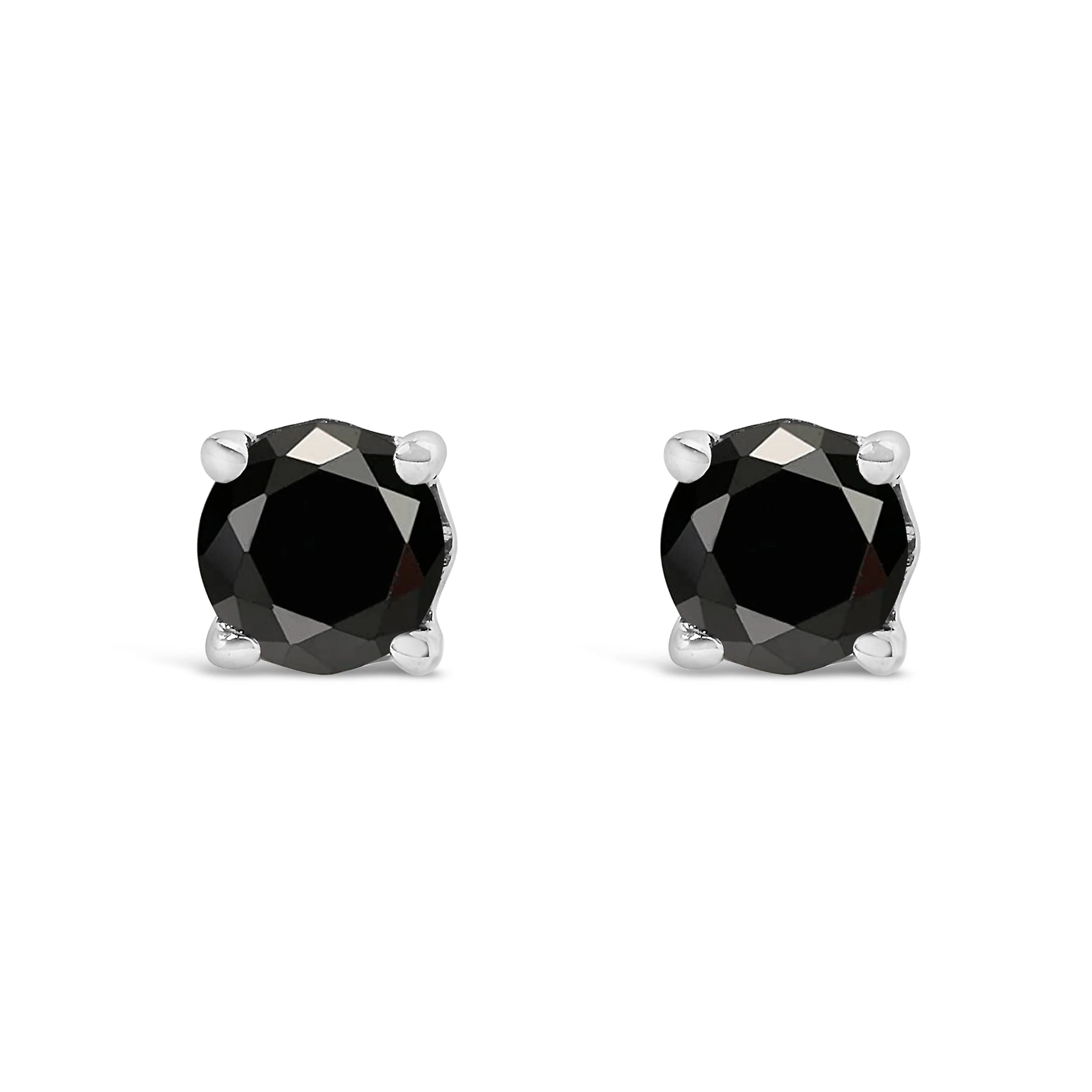 .925 Sterling Silver 1/2 Cttw Black Diamond Solitaire Stud Earrings - Image 4