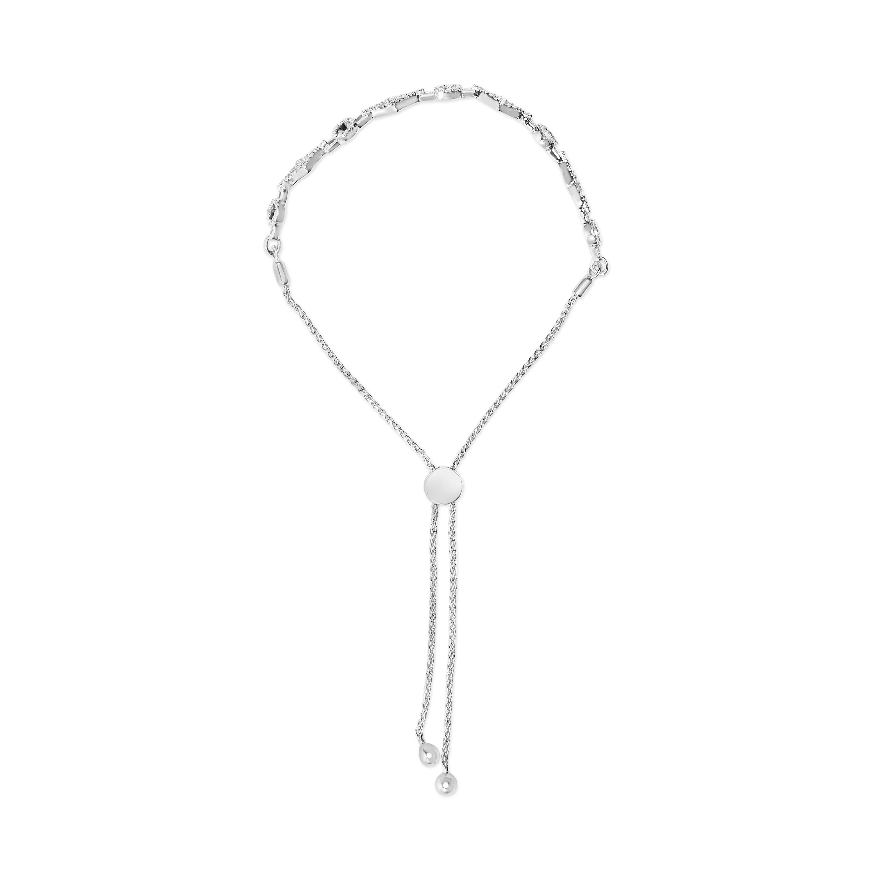 .925 Sterling Silver 1/2 Cttw Diamond Alternating Circle and Kite Link Adjustable Bolo Bracelet (I-J Color, I3 Clarity) - 4" to 10" Inches - Image 6