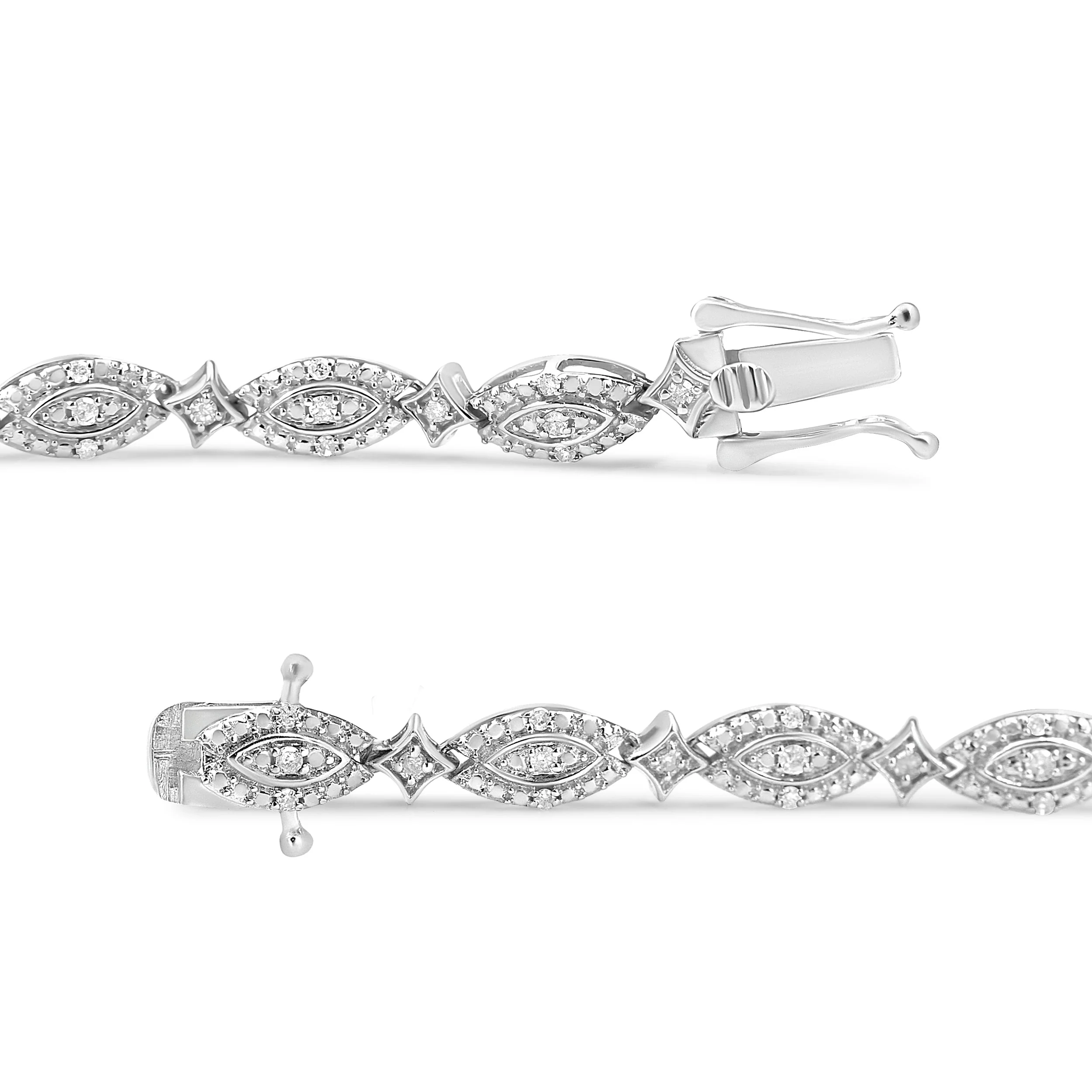 .925 Sterling Silver 1/2 Cttw Diamond Alternating Marquise and Starburst Shaped Link Bracelet (I-J Color, I2-I3 Clarity) - 7.25" - Image 3