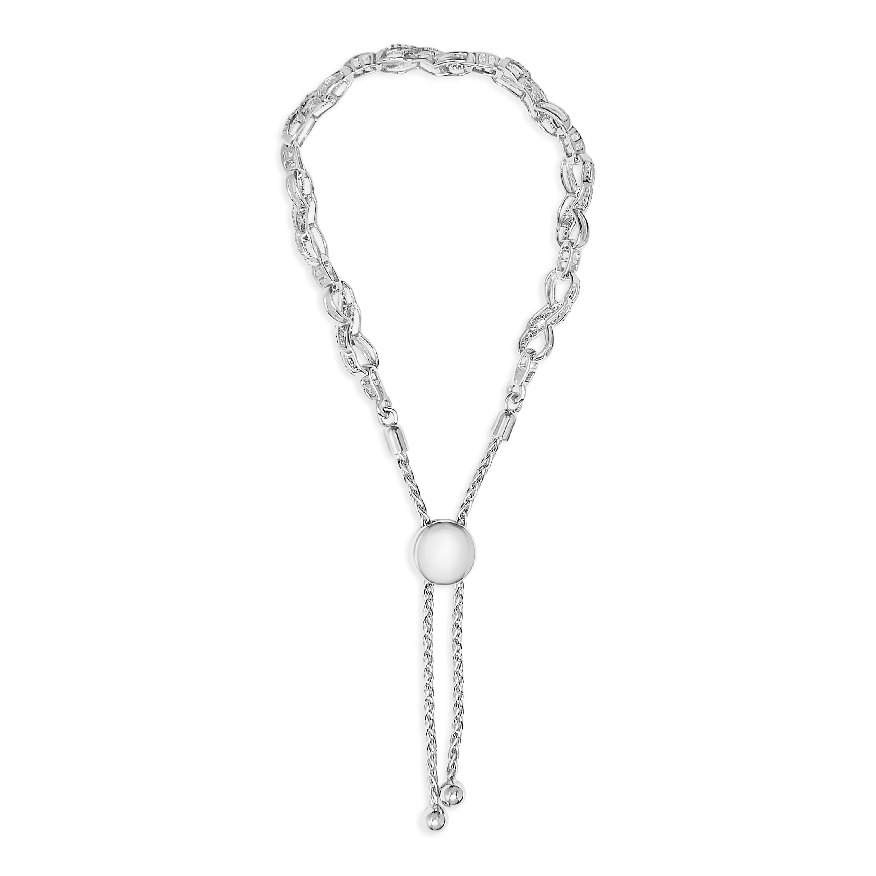 .925 Sterling Silver 1/2 Cttw Diamond Infinity Link Bolo Bracelet - Image 3