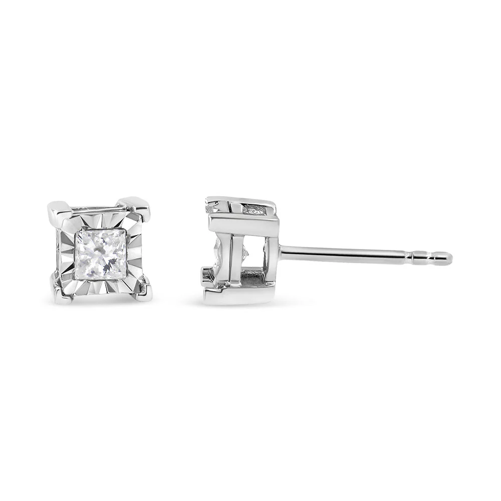.925 Sterling Silver 1/2 Cttw Miracle Set Princess-cut Diamond Solitaire Stud Earrings (H-I Color, SI2-I1 Clarity) - Image 3