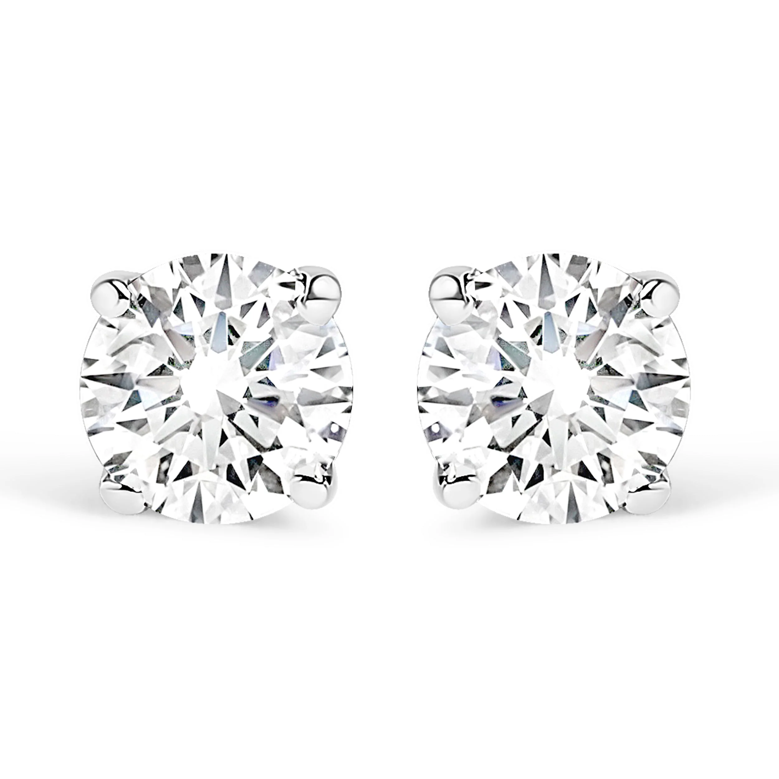 .925 Sterling Silver 1/2 Cttw Round Brilliant-Cut Lab Grown Diamond Classic 4-Prong Stud Earrings (F-G Color, VS1-VS2 Clarity)