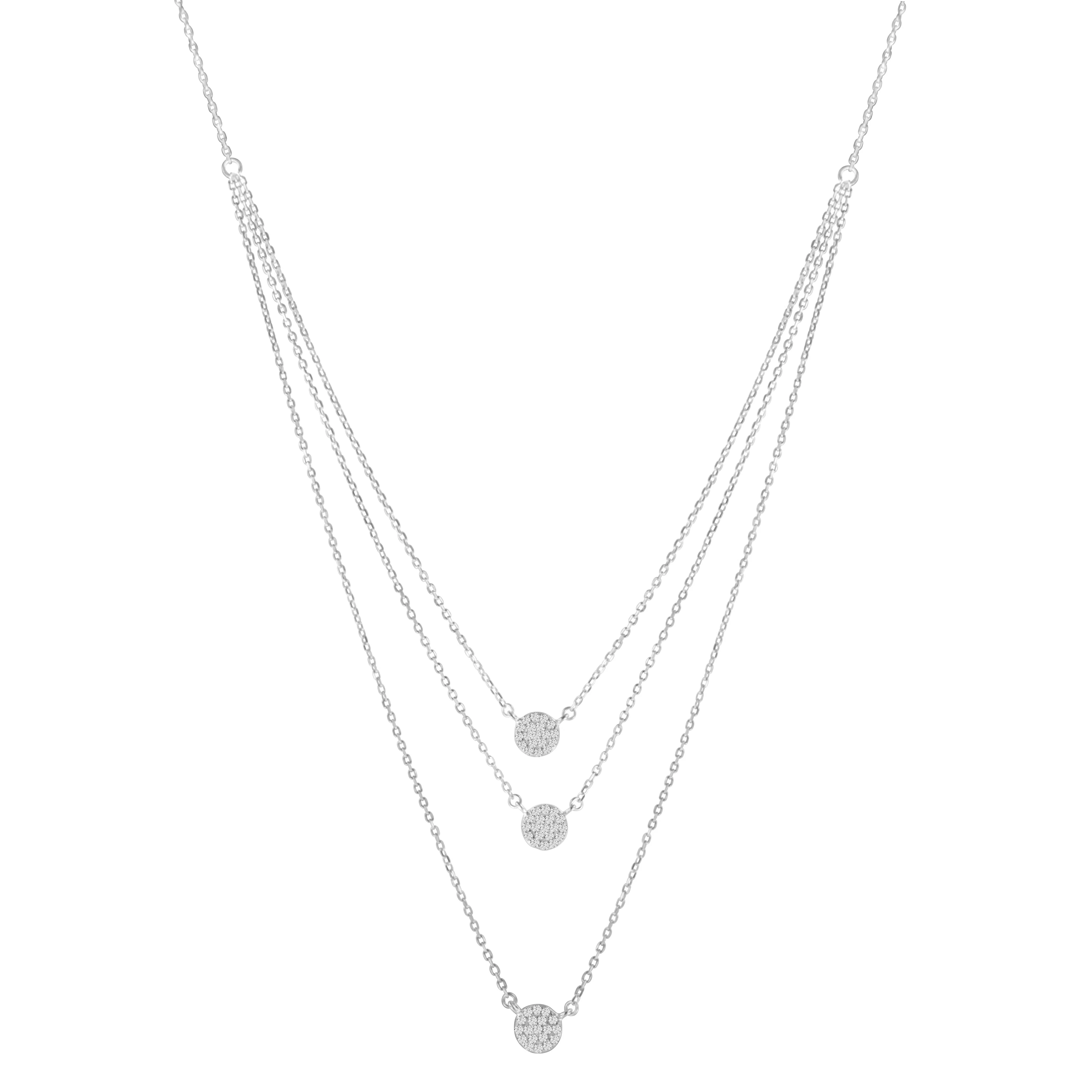 .925 Sterling Silver 1/2 Cttw Round Diamond Medallion Multi-Strand Tri Pendant 18" Necklace (H-I Color, I2-I3 Clarity) - Image 3