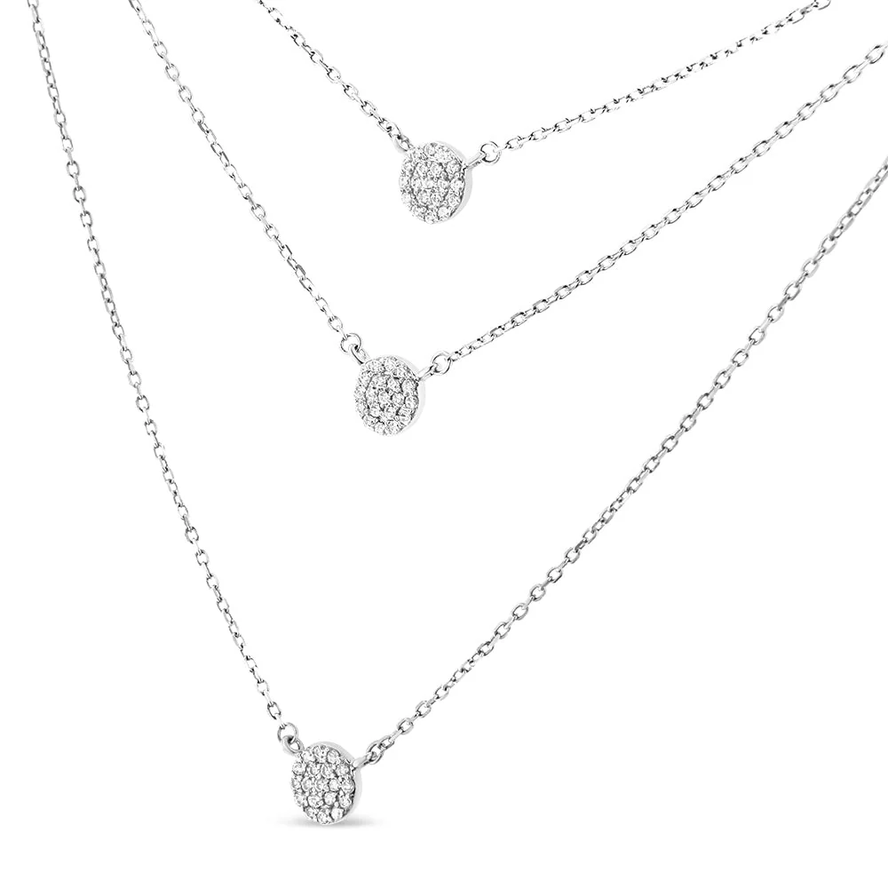 .925 Sterling Silver 1/2 Cttw Round Diamond Medallion Multi-Strand Tri Pendant 18" Necklace (H-I Color, I2-I3 Clarity) - Image 6