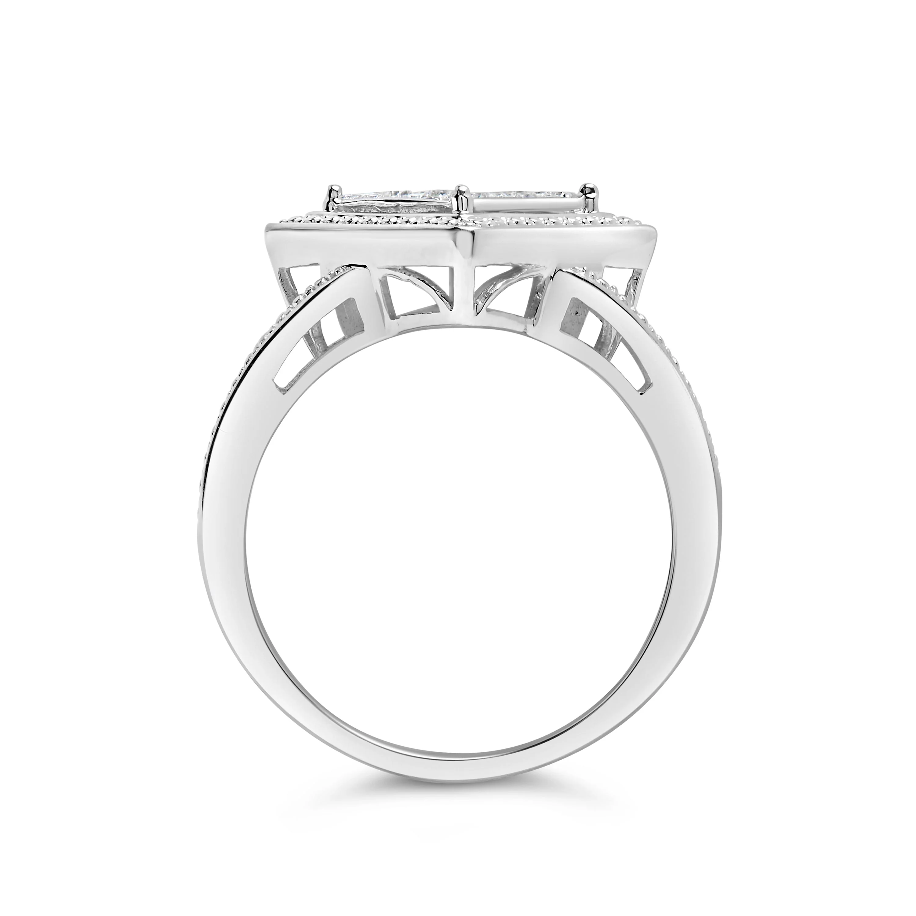 .925 Sterling Silver 1/3 Cttw Invisible Set Princess-Cut Diamond Rhombus and Beaded Halo Ring (H-I Color, SI1-SI2 Clarity) - Ring Size 7 - Image 5