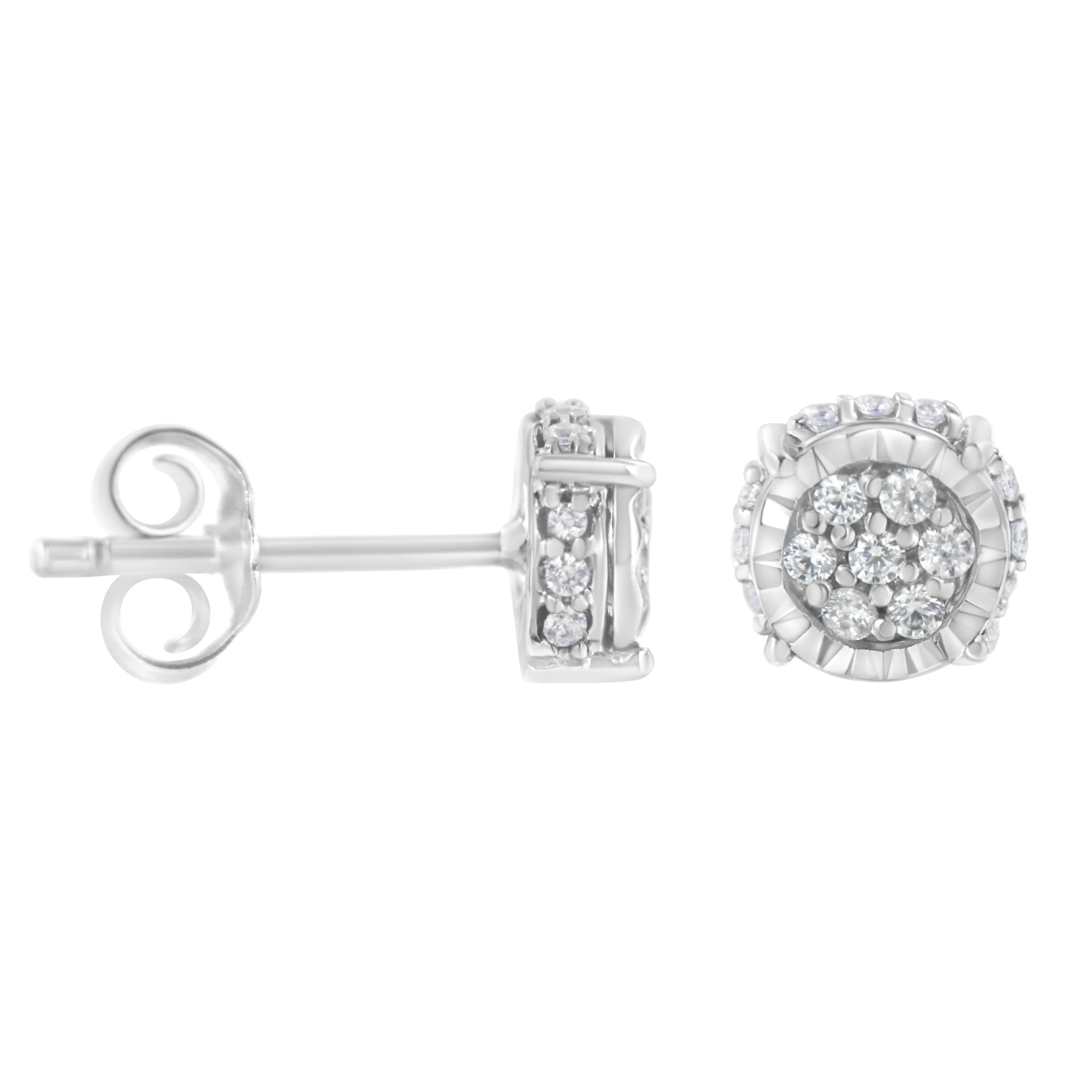 .925 Sterling Silver 1/3 cttw Round-cut Diamond Floral Stud Earring (I-J Clarity, I3 Color) - Image 2