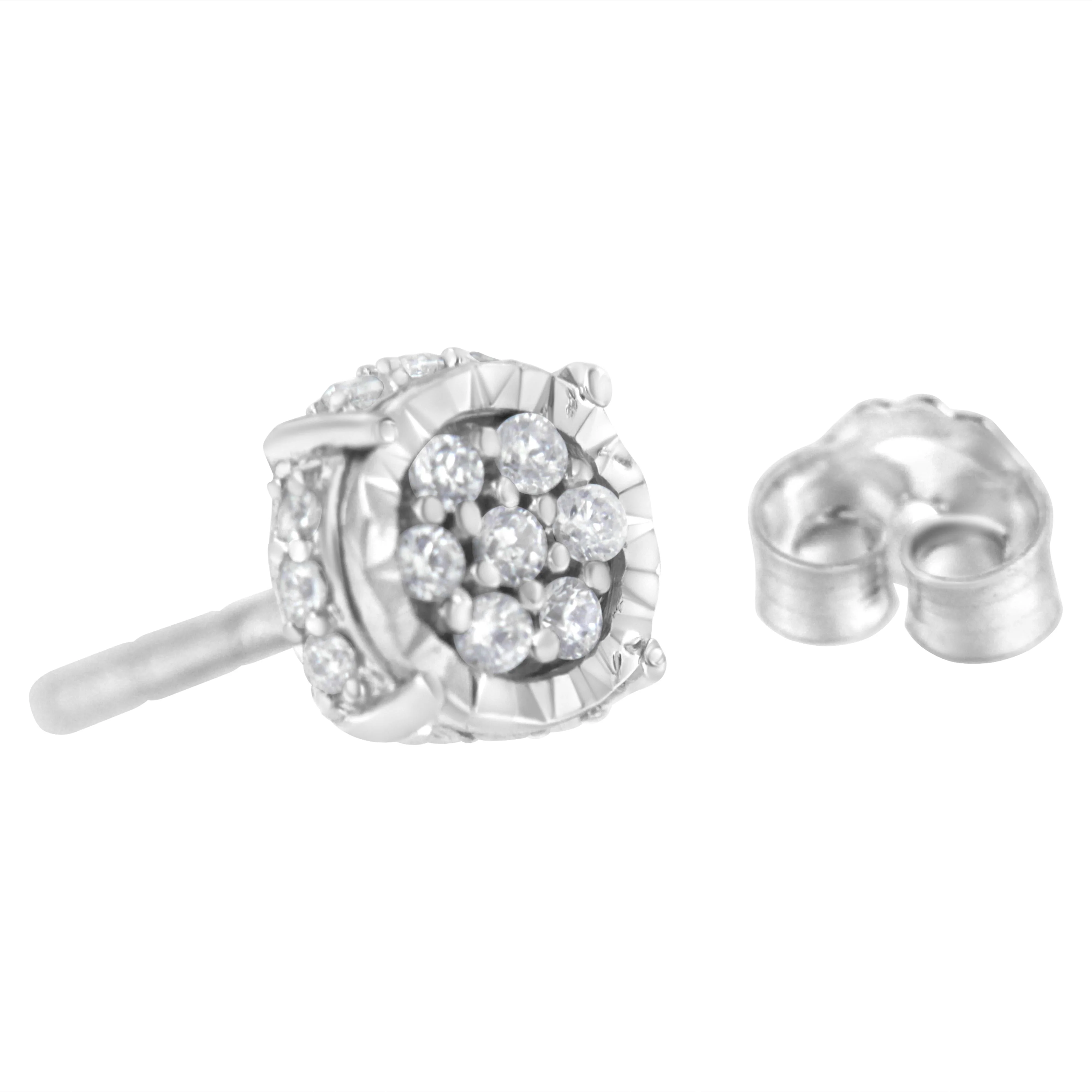 .925 Sterling Silver 1/3 cttw Round-cut Diamond Floral Stud Earring (I-J Clarity, I3 Color) - Image 3
