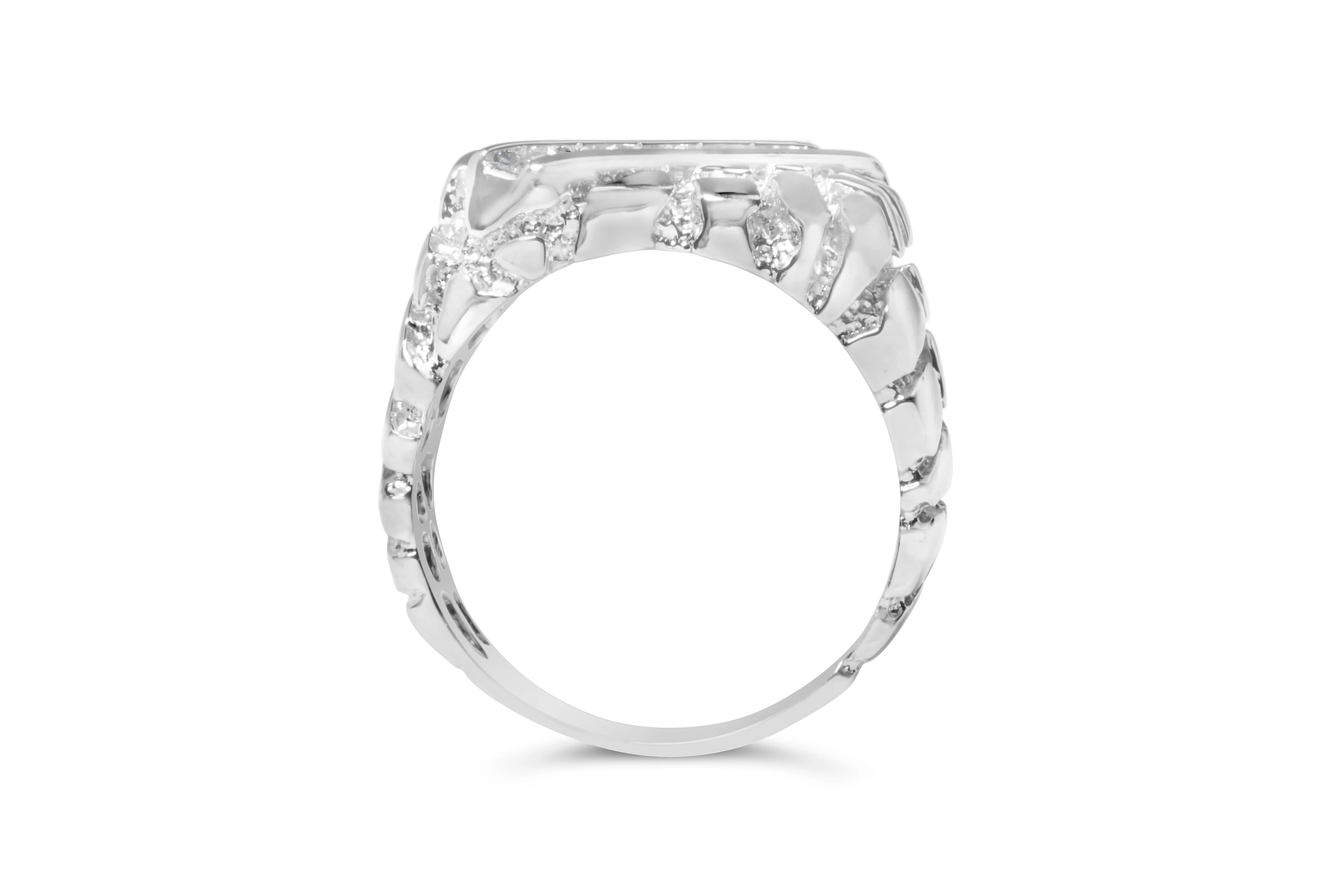 .925 Sterling Silver 1/3 Diamond 6 Stone Rectangle Nugget Gents Ring - Size 10 - Image 2