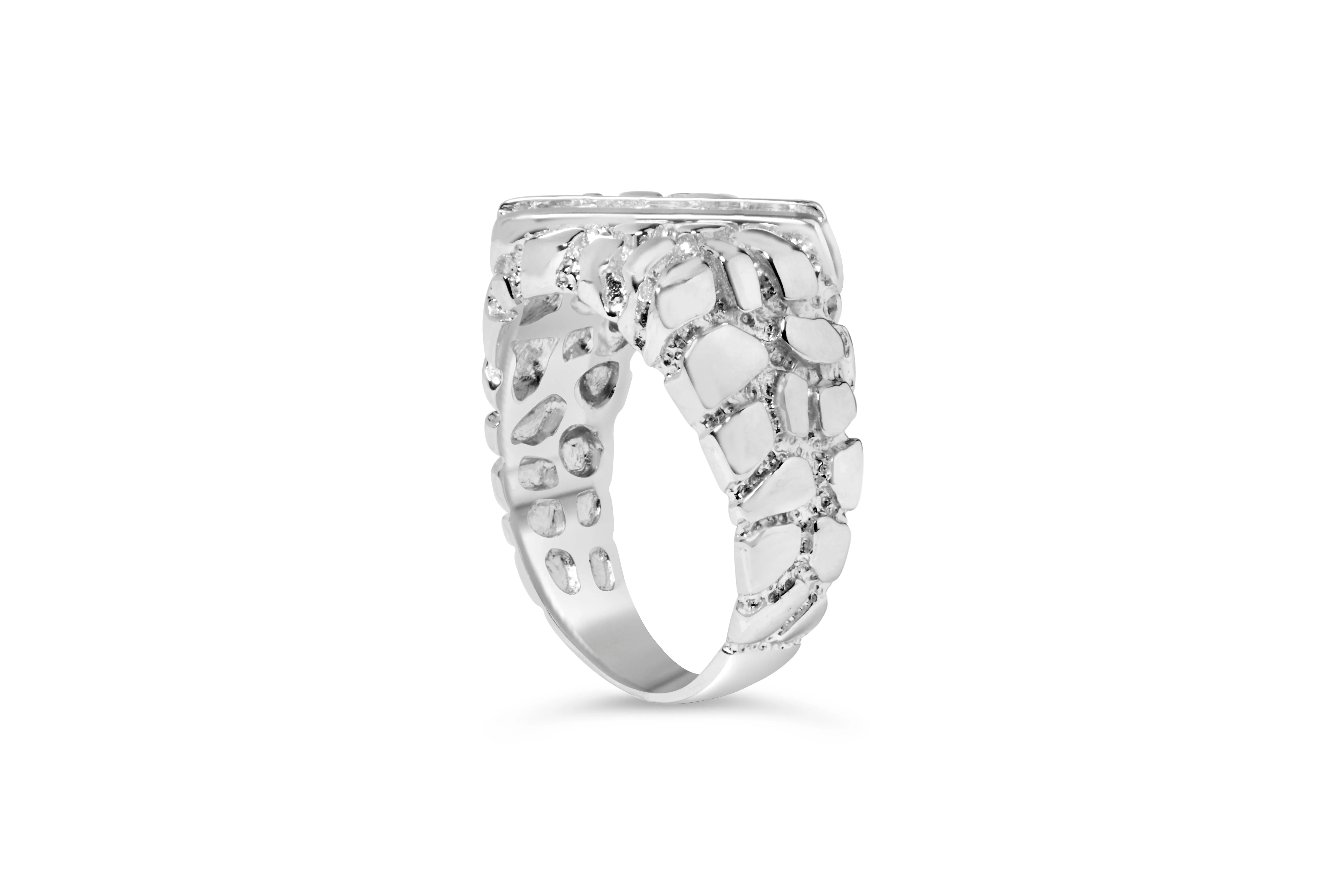 .925 Sterling Silver 1/3 Diamond 6 Stone Rectangle Nugget Gents Ring - Size 10 - Image 3