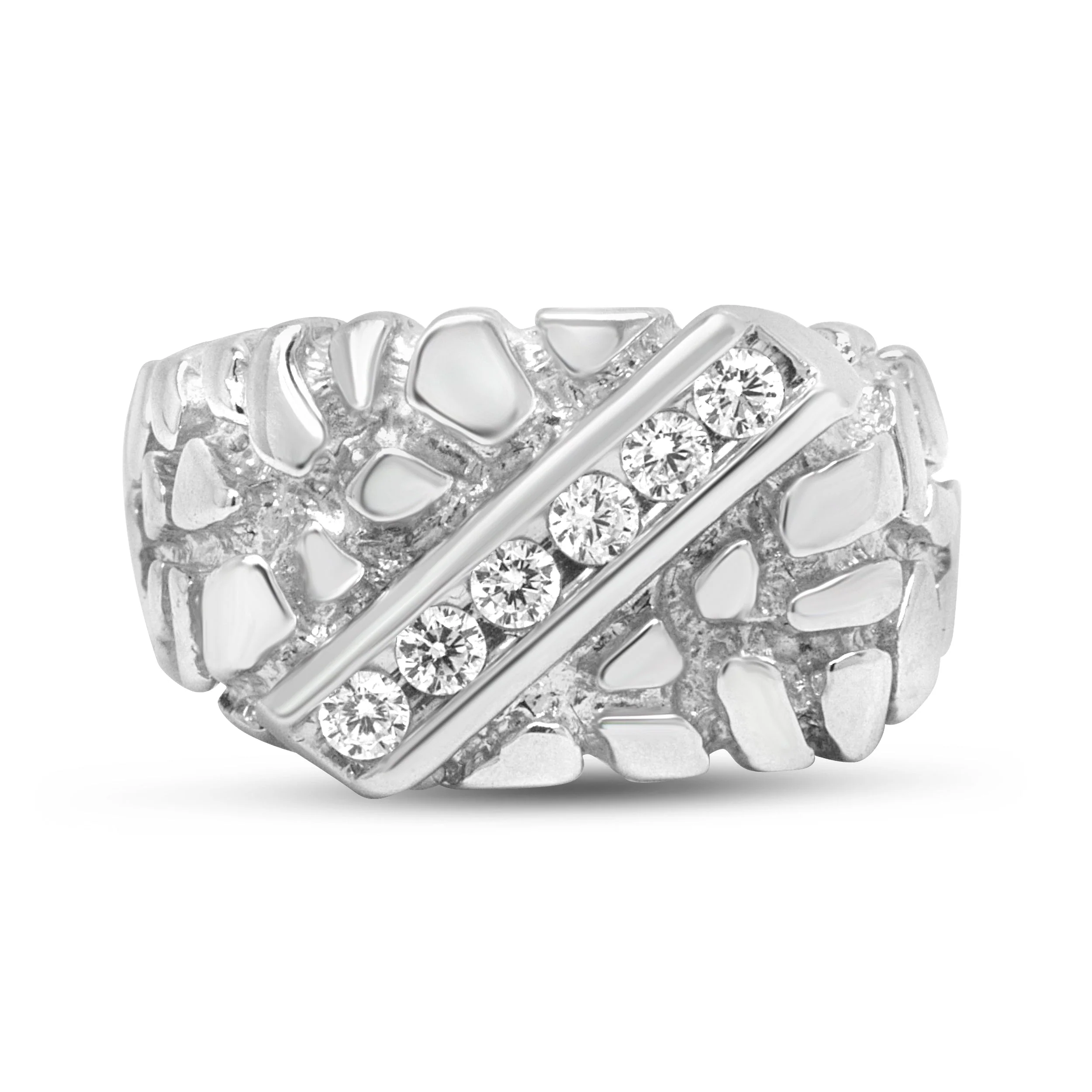 .925 Sterling Silver 1/3 Diamond 6 Stone Rectangle Nugget Gents Ring - Size 10 - Image 5