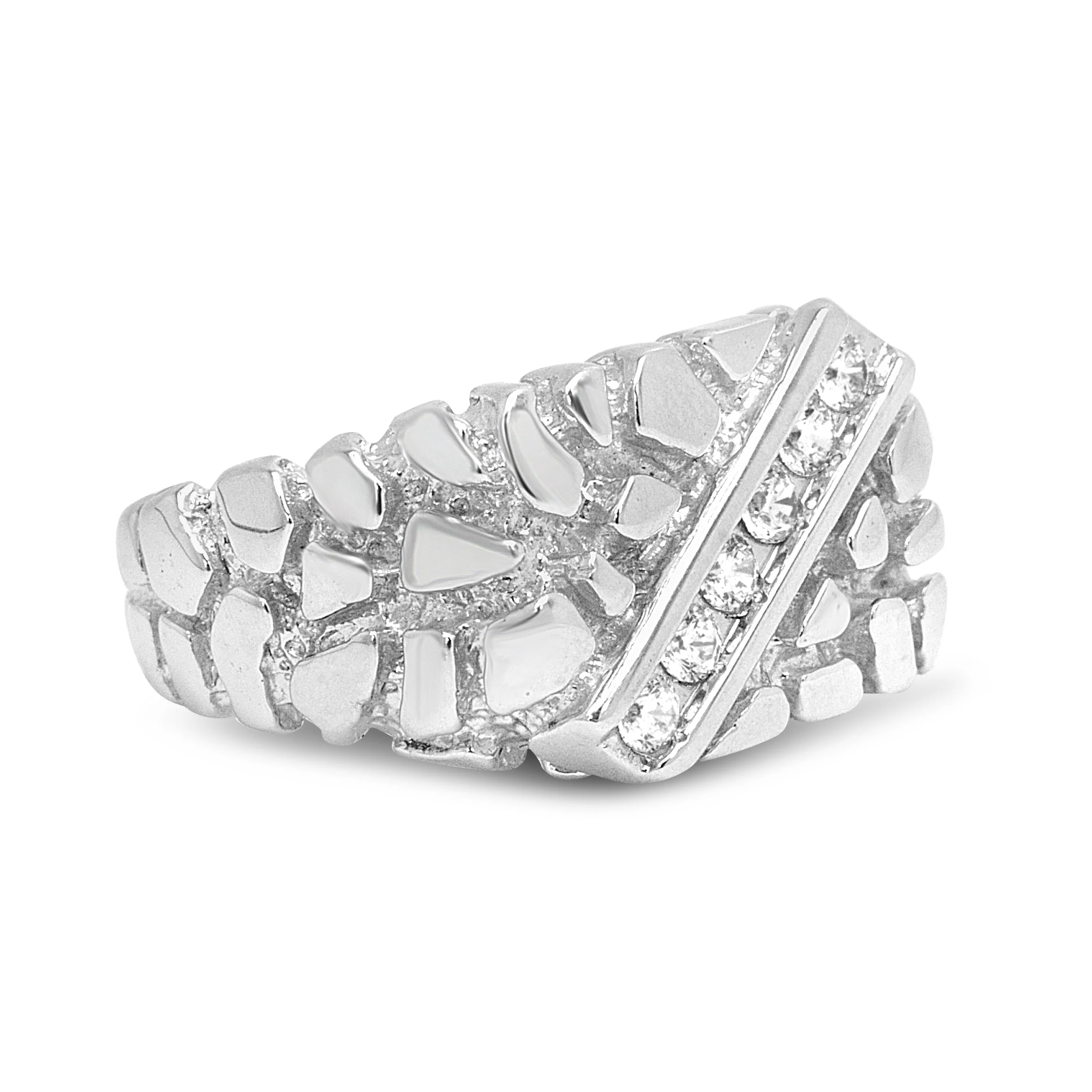 .925 Sterling Silver 1/3 Diamond 6 Stone Rectangle Nugget Gents Ring - Size 10 - Image 6