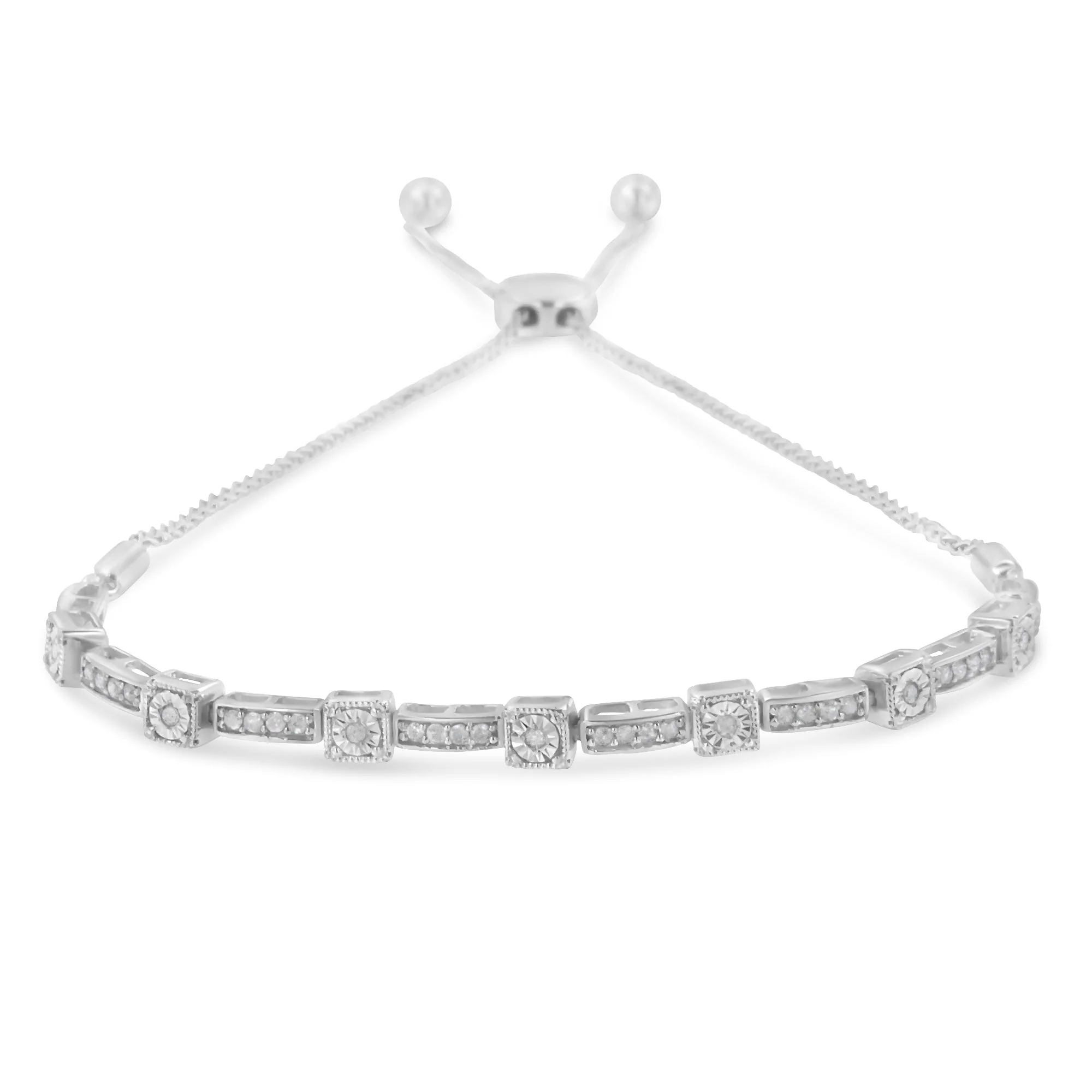 .925 Sterling Silver 1/4 Cttw Diamond 4â€-10†Adjustable Bolo Alternating Square and Rectangle Bolo Bracelet (I-J Color, I3 Clarity) - Image 4