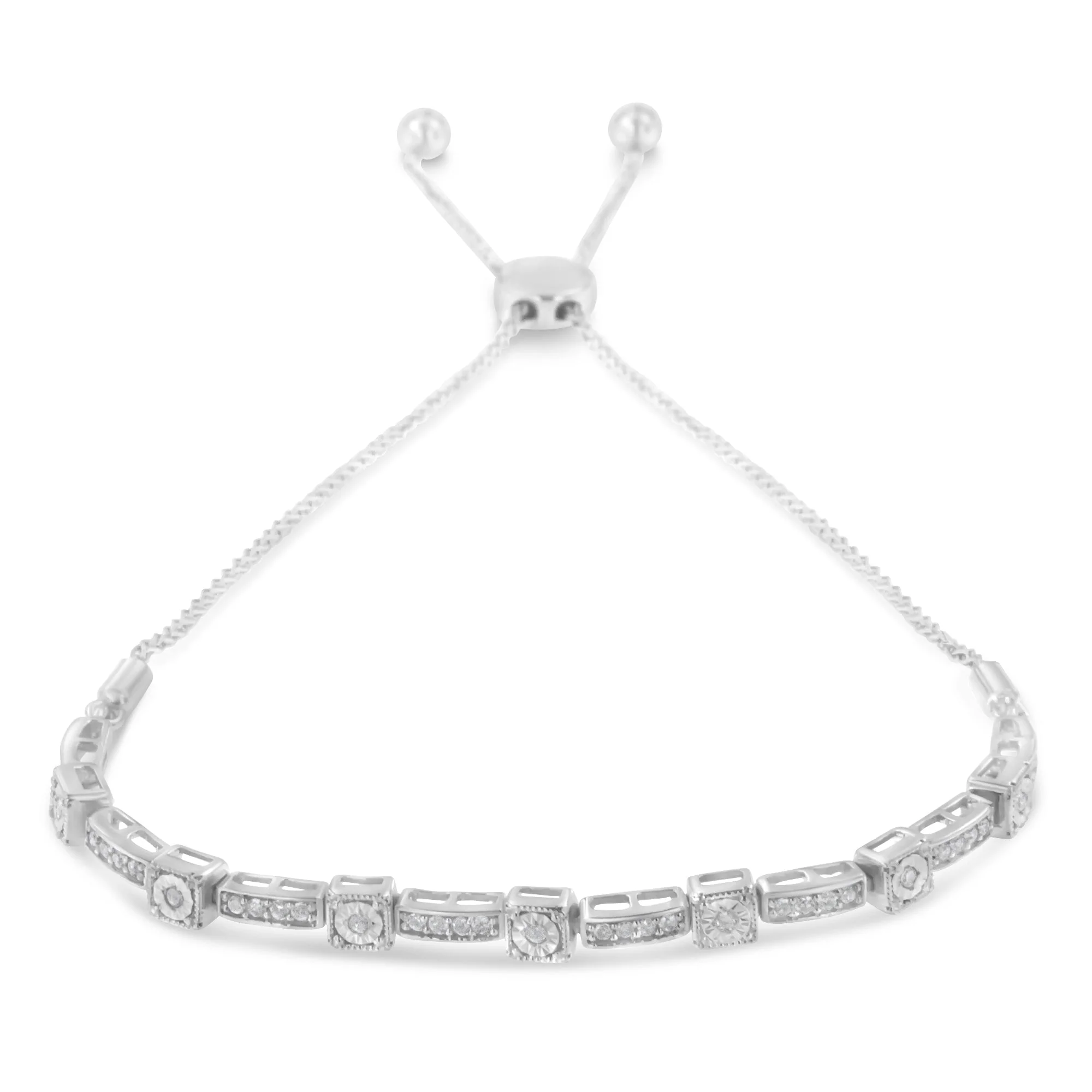 .925 Sterling Silver 1/4 Cttw Diamond 4â€-10†Adjustable Bolo Alternating Square and Rectangle Bolo Bracelet (I-J Color, I3 Clarity) - Image 5