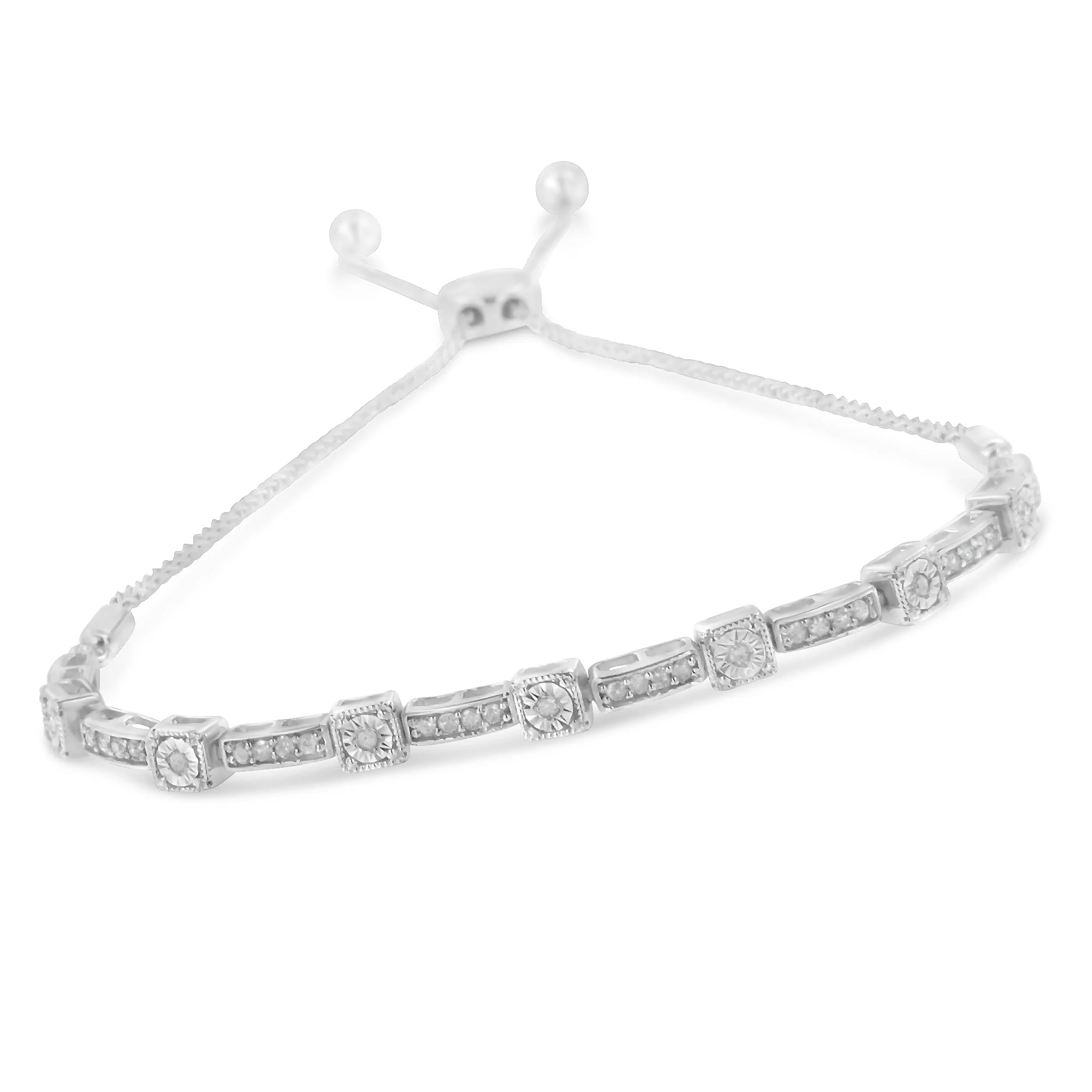.925 Sterling Silver 1/4 Cttw Diamond 4â€-10†Adjustable Bolo Alternating Square and Rectangle Bolo Bracelet (I-J Color, I3 Clarity) - Image 6