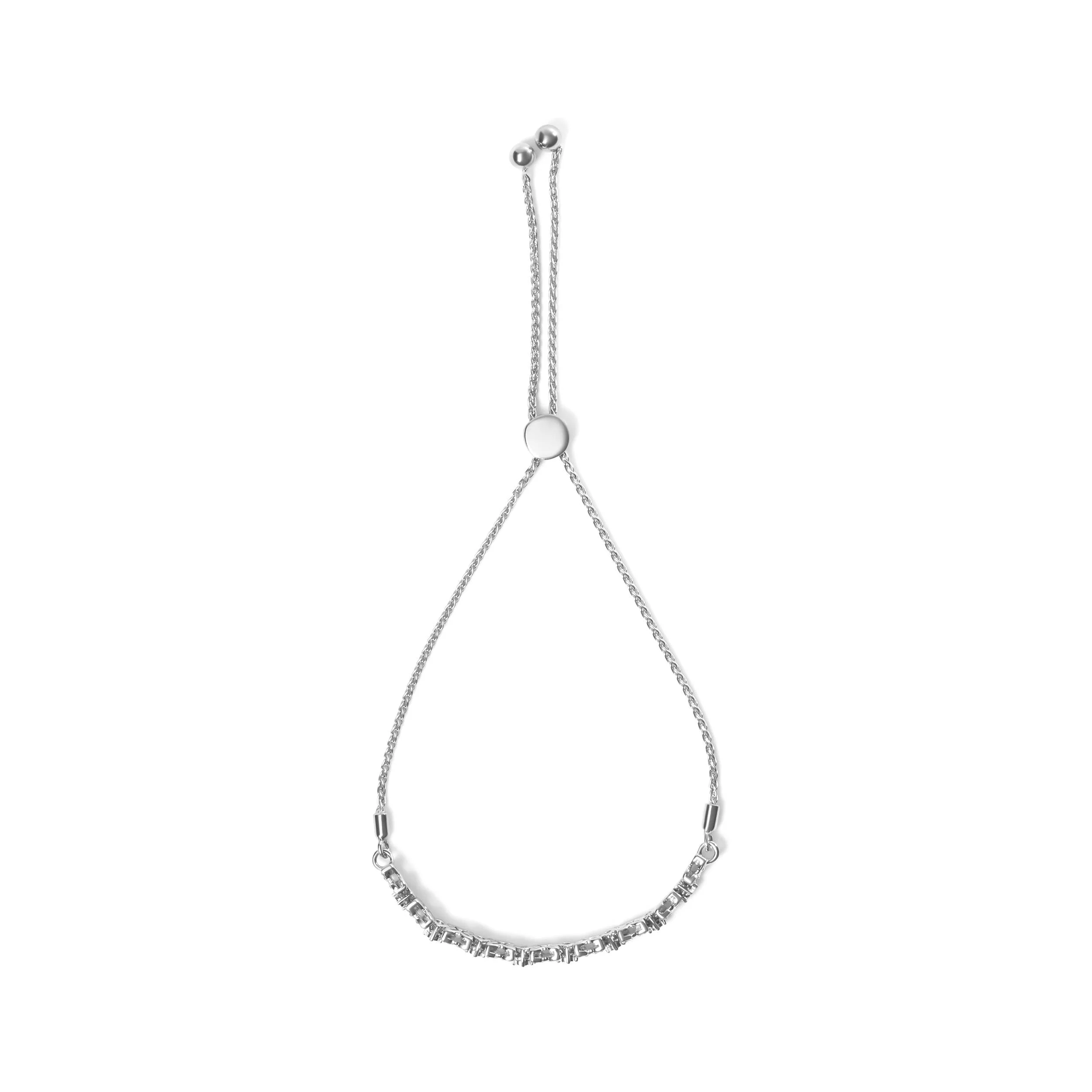 .925 Sterling Silver 1/4 Cttw Diamond Marquise Shaped Link 4"-10" Adjustable Bolo Bracelet (I-J Color, I1-I2 Clarity) - Image 10