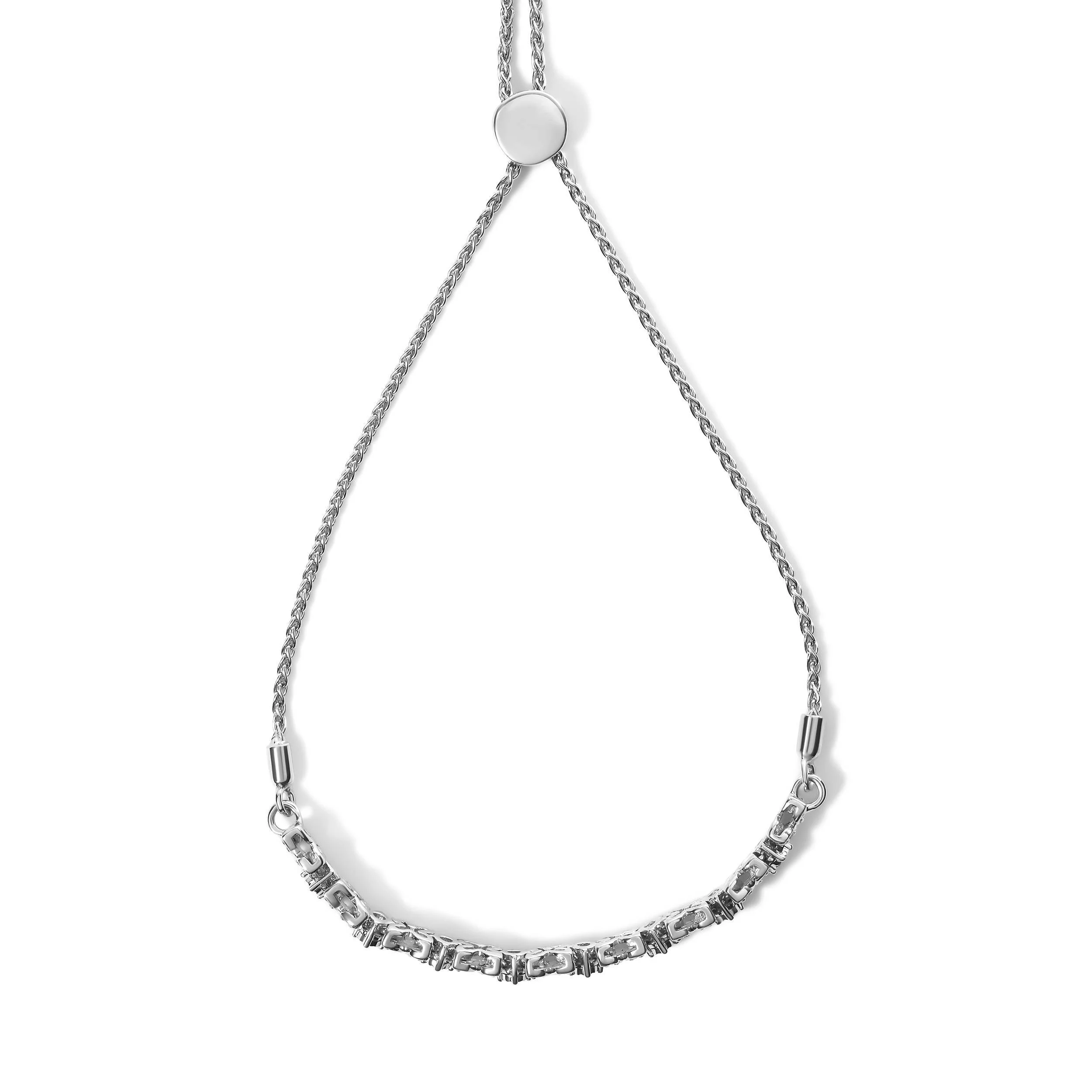 .925 Sterling Silver 1/4 Cttw Diamond Marquise Shaped Link 4"-10" Adjustable Bolo Bracelet (I-J Color, I1-I2 Clarity) - Image 5
