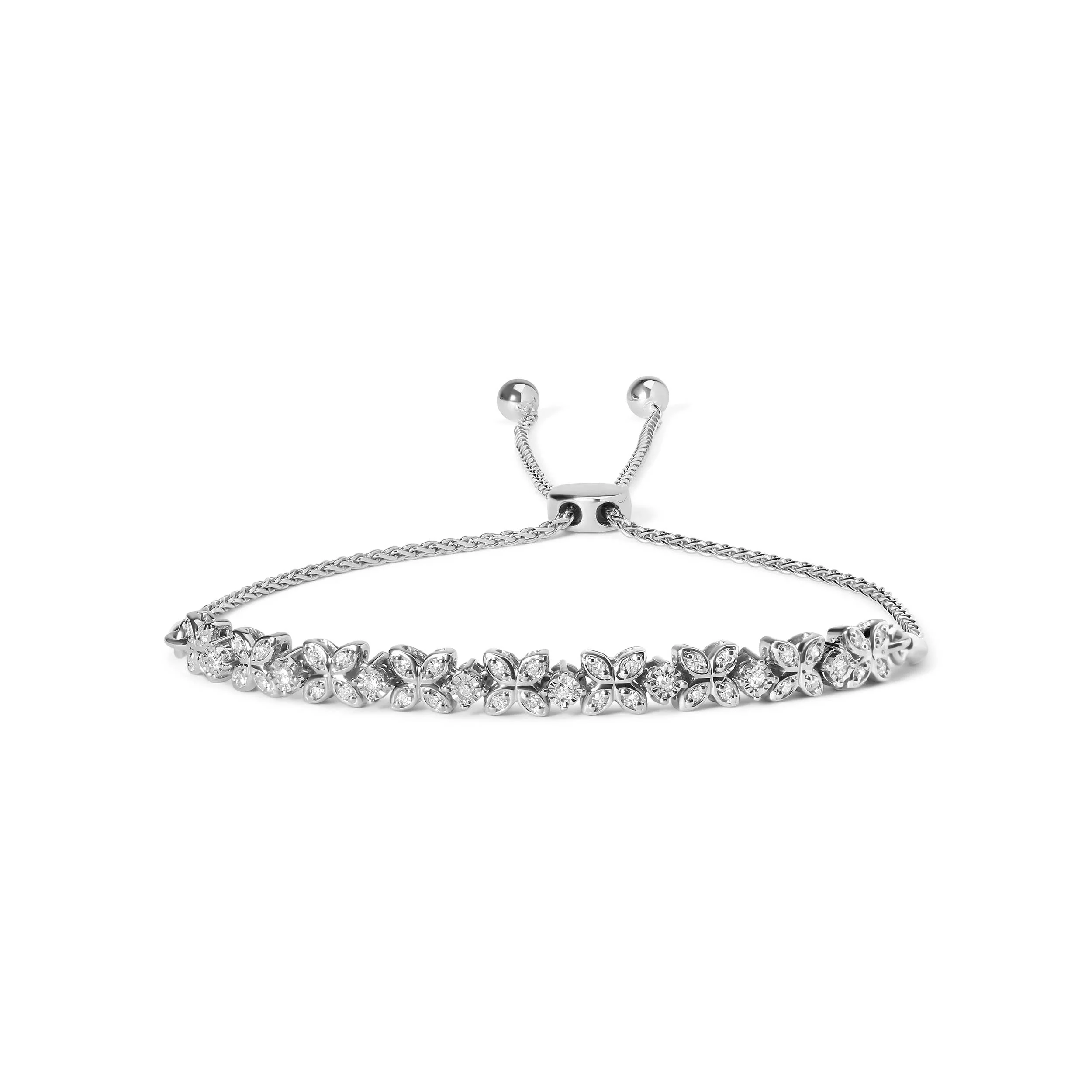 .925 Sterling Silver 1/4 Cttw Diamond Marquise Shaped Link 4"-10" Adjustable Bolo Bracelet (I-J Color, I1-I2 Clarity) - Image 7