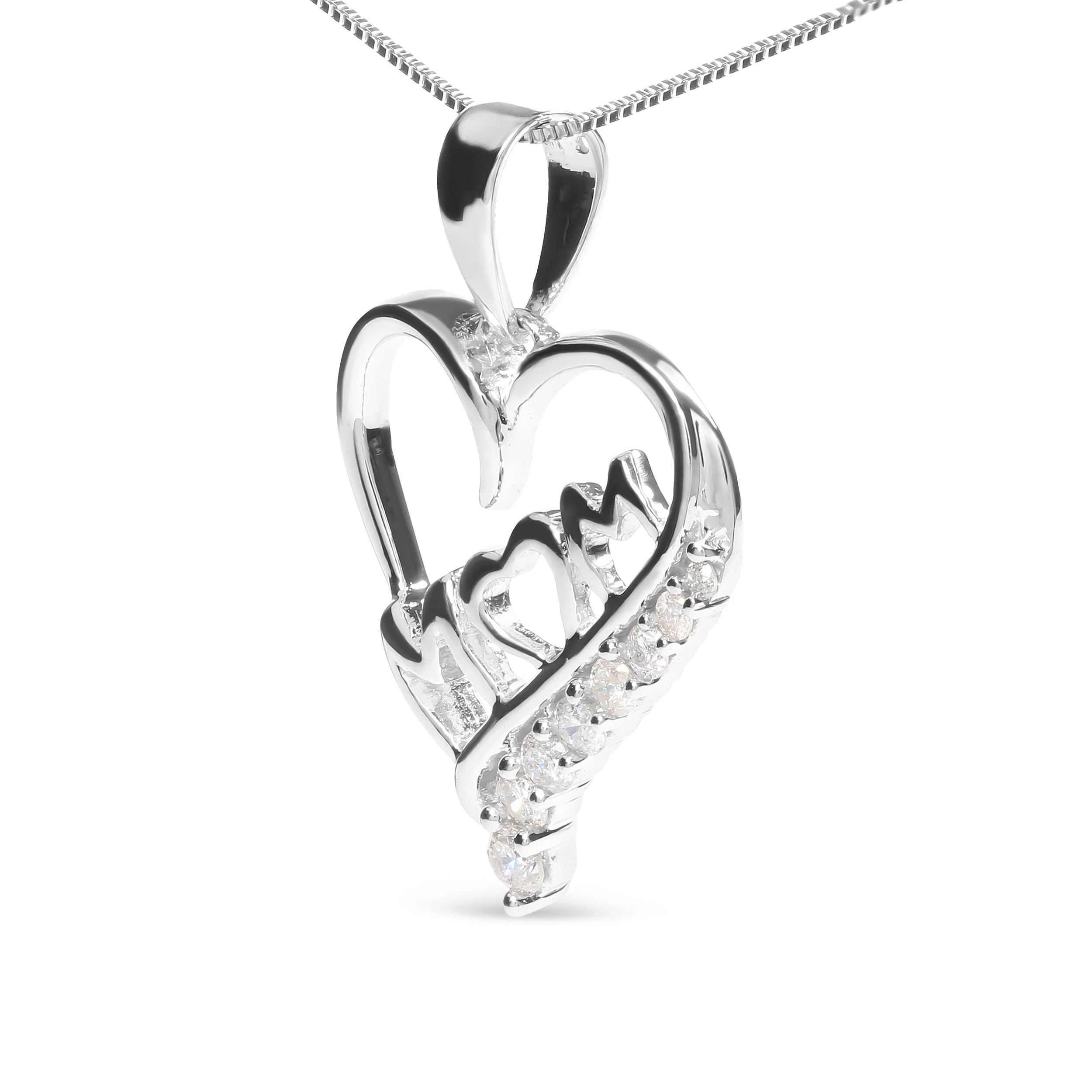 .925 Sterling Silver 1/4 Cttw Diamond "Mom" and Open Heart 18" Pendant Necklace (I-J Color, I2-I3 Clarity) - Image 7