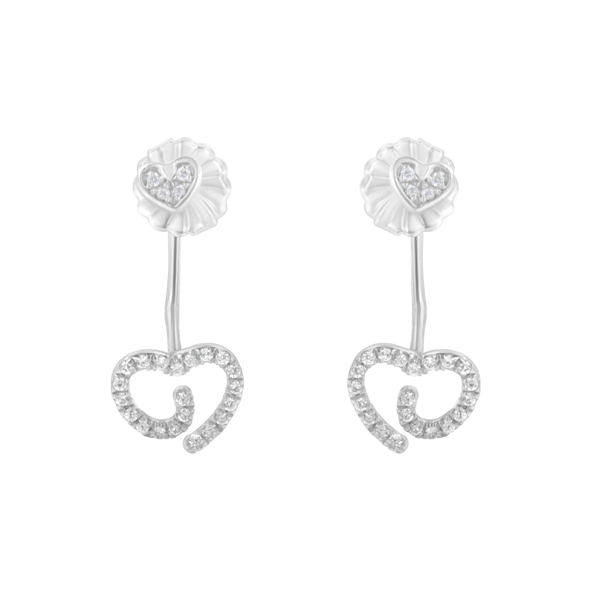 .925 Sterling Silver 1/4 Cttw Diamond Swirl Heart Front/Back Earrings (I-J Color, I2-I3 Clarity) - Image 7