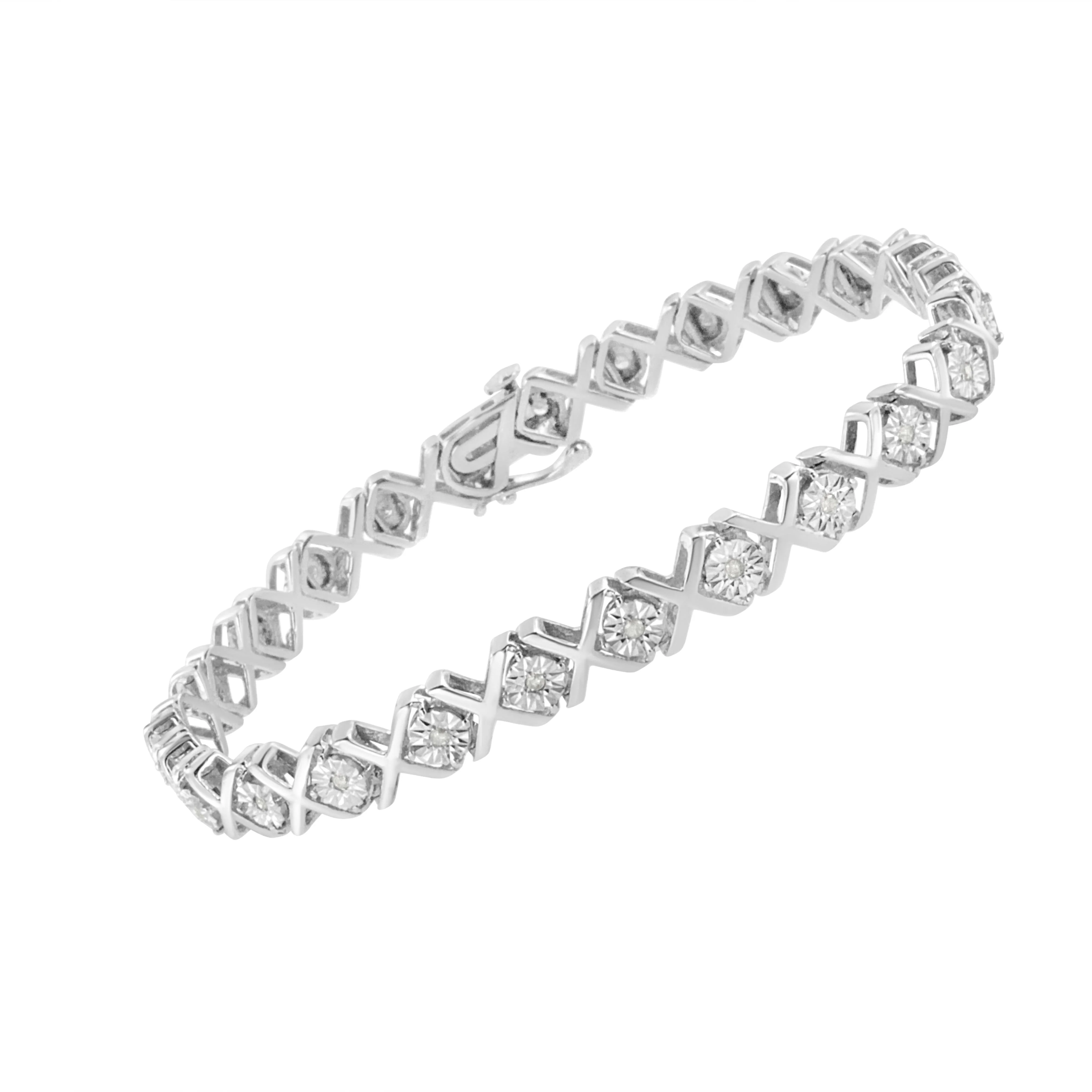 .925 Sterling Silver 1/4 Cttw Miracle Set Diamond "X" Link Bracelet (I-J Color, I3 Clarity) - 7.25" - Image 2