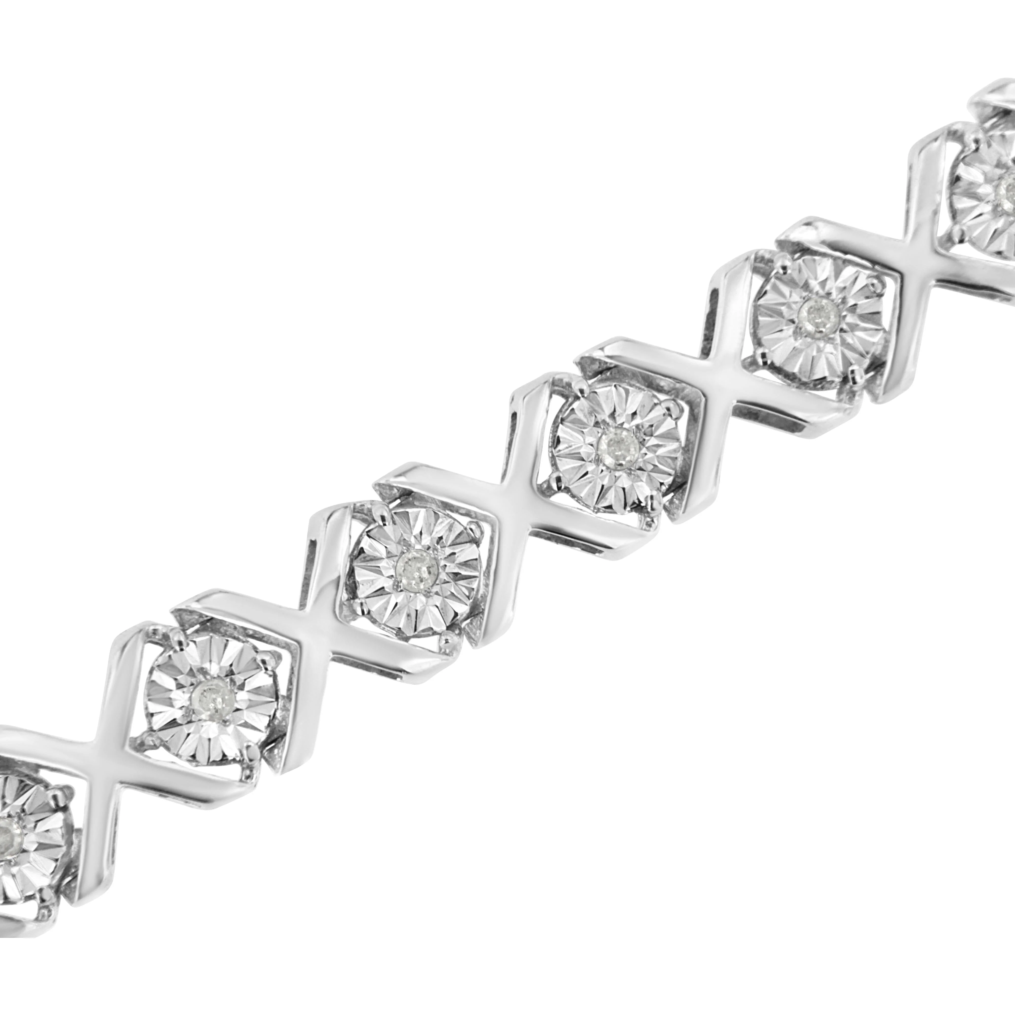 .925 Sterling Silver 1/4 Cttw Miracle Set Diamond "X" Link Bracelet (I-J Color, I3 Clarity) - 7.25" - Image 3
