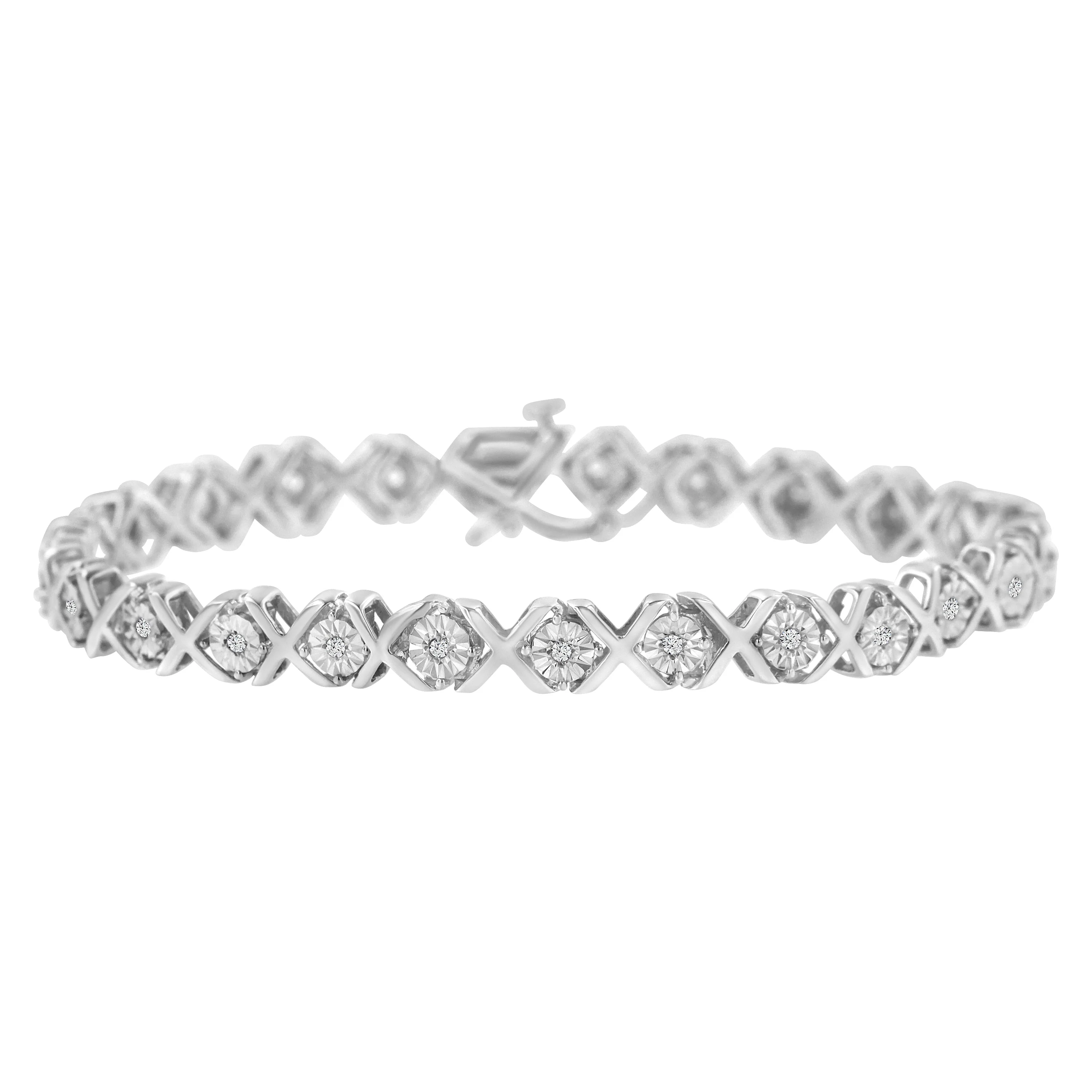 .925 Sterling Silver 1/4 Cttw Miracle Set Diamond "X" Link Bracelet (I-J Color, I3 Clarity) - 7.25" - Image 6