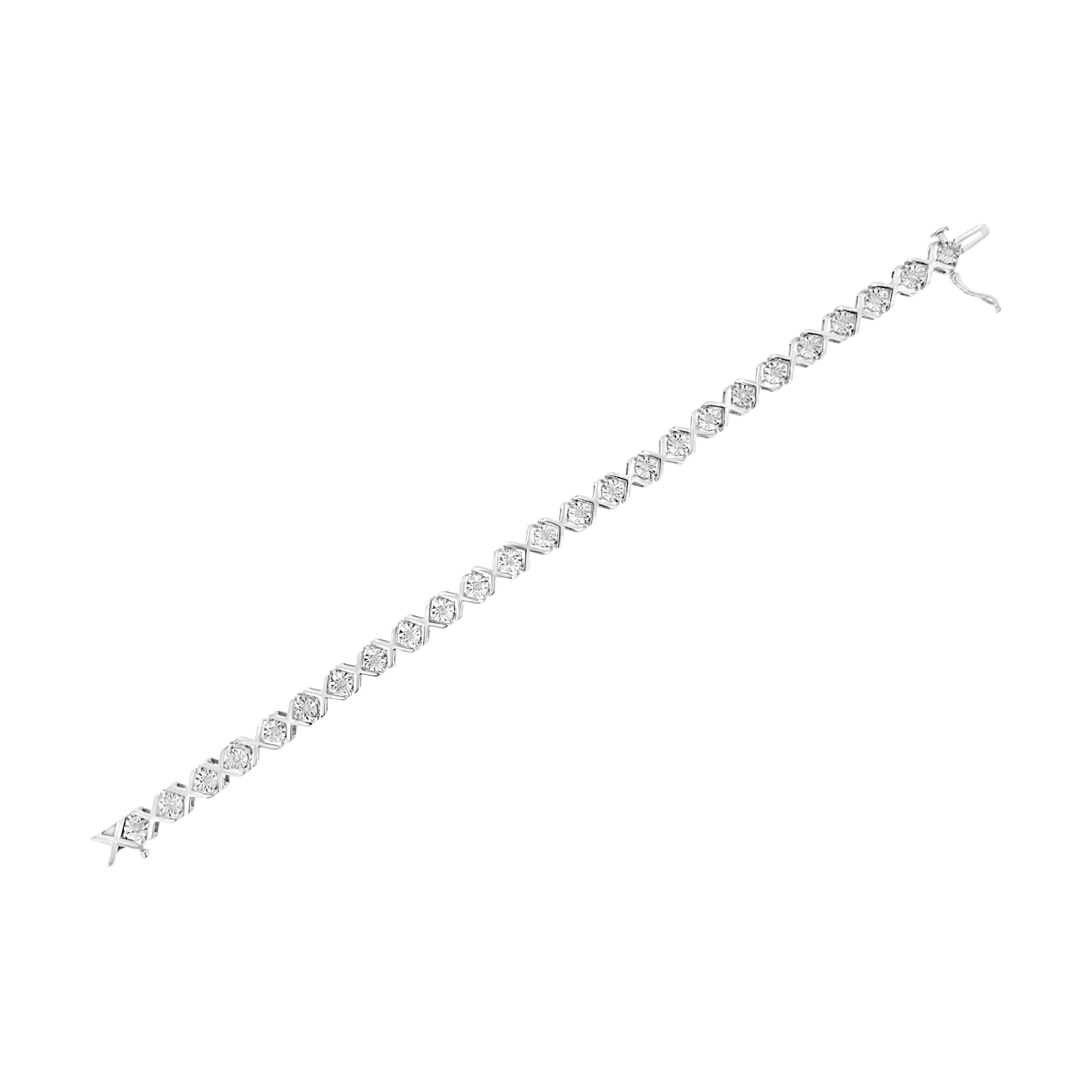 .925 Sterling Silver 1/4 Cttw Miracle Set Diamond "X" Link Bracelet (I-J Color, I3 Clarity) - 7.25" - Image 9