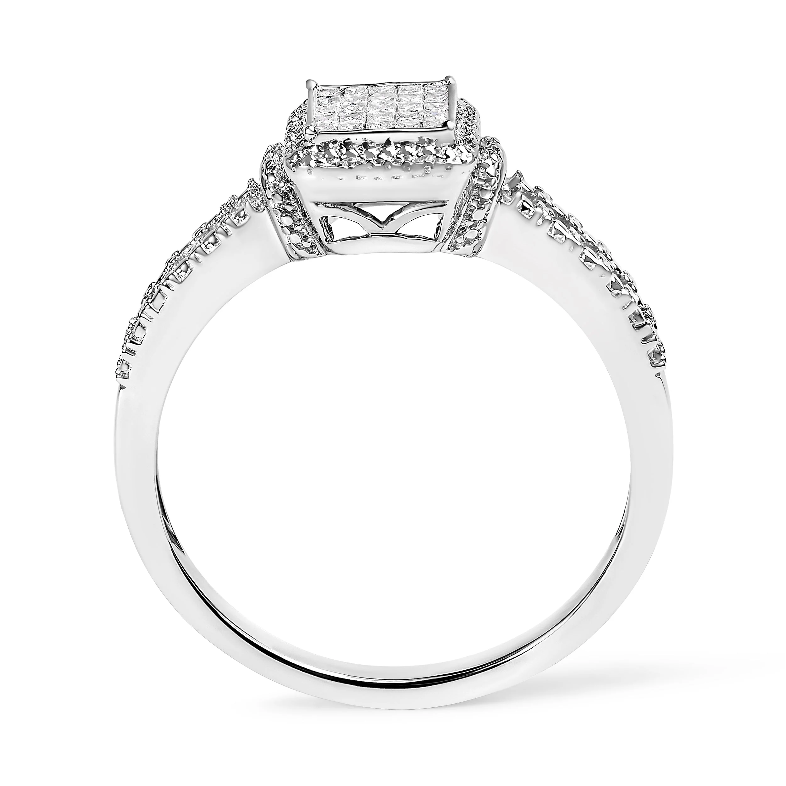 .925 Sterling Silver 1/4 Cttw Princess-cut Diamond Composite Ring with Beaded Halo (H-I Color, SI1-SI2 Clarity) - Size 7 - Image 11