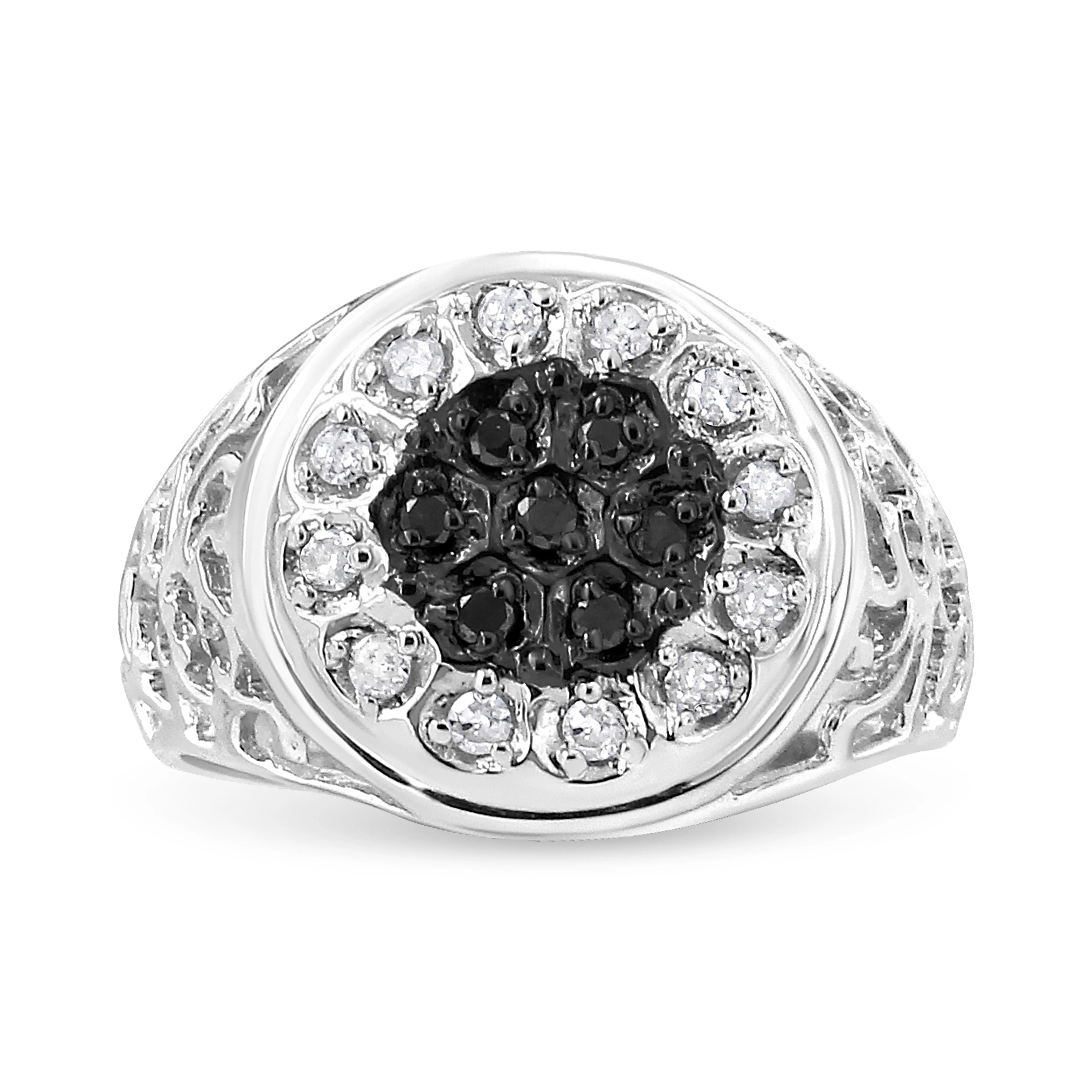 .925 Sterling Silver 1/4 Cttw White and Black Treated Diamond Halo Cluster Ring for Men (I-J Color, I3 Clarity) - Size 10 - Image 4