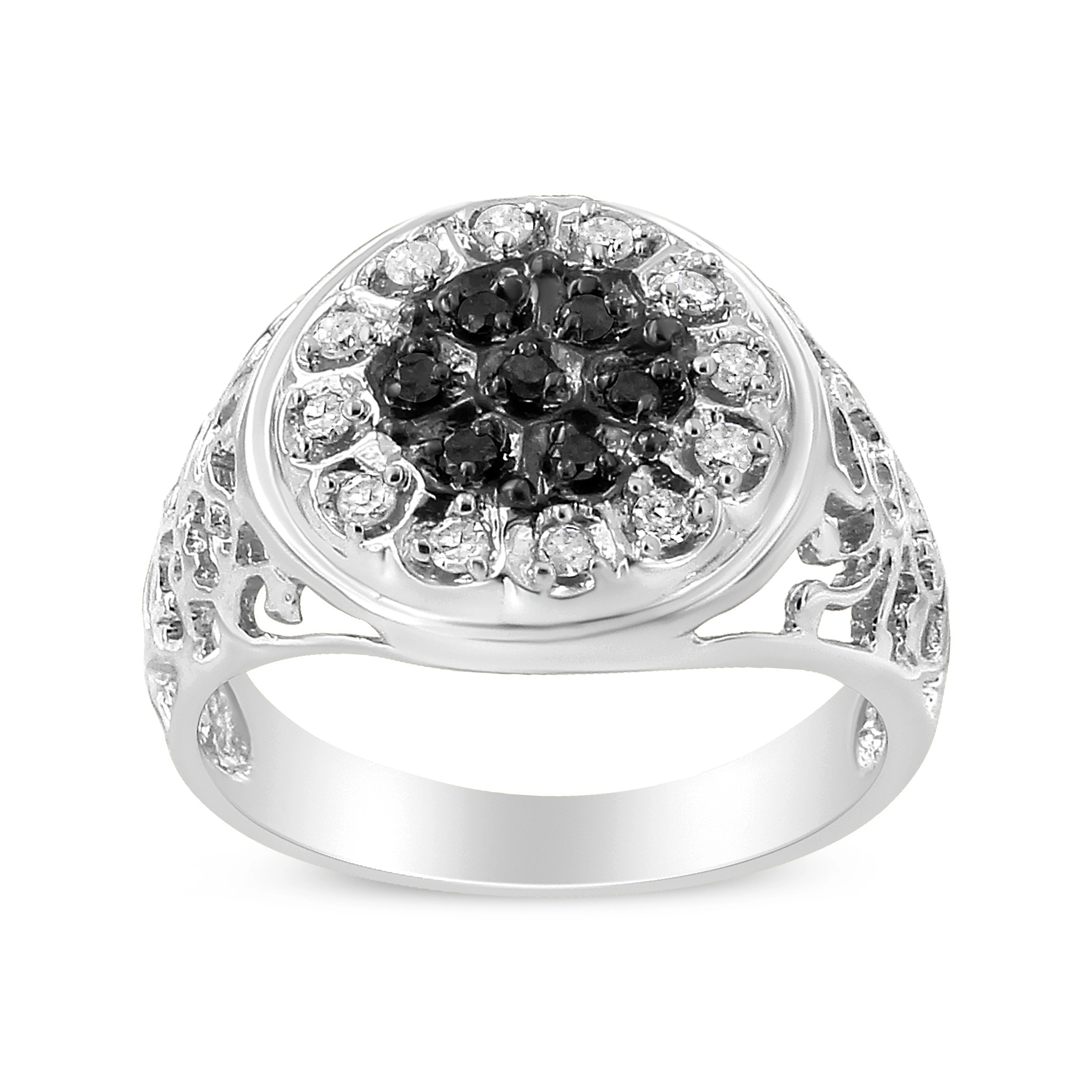 .925 Sterling Silver 1/4 Cttw White and Black Treated Diamond Halo Cluster Ring for Men (I-J Color, I3 Clarity) - Size 10 - Image 5