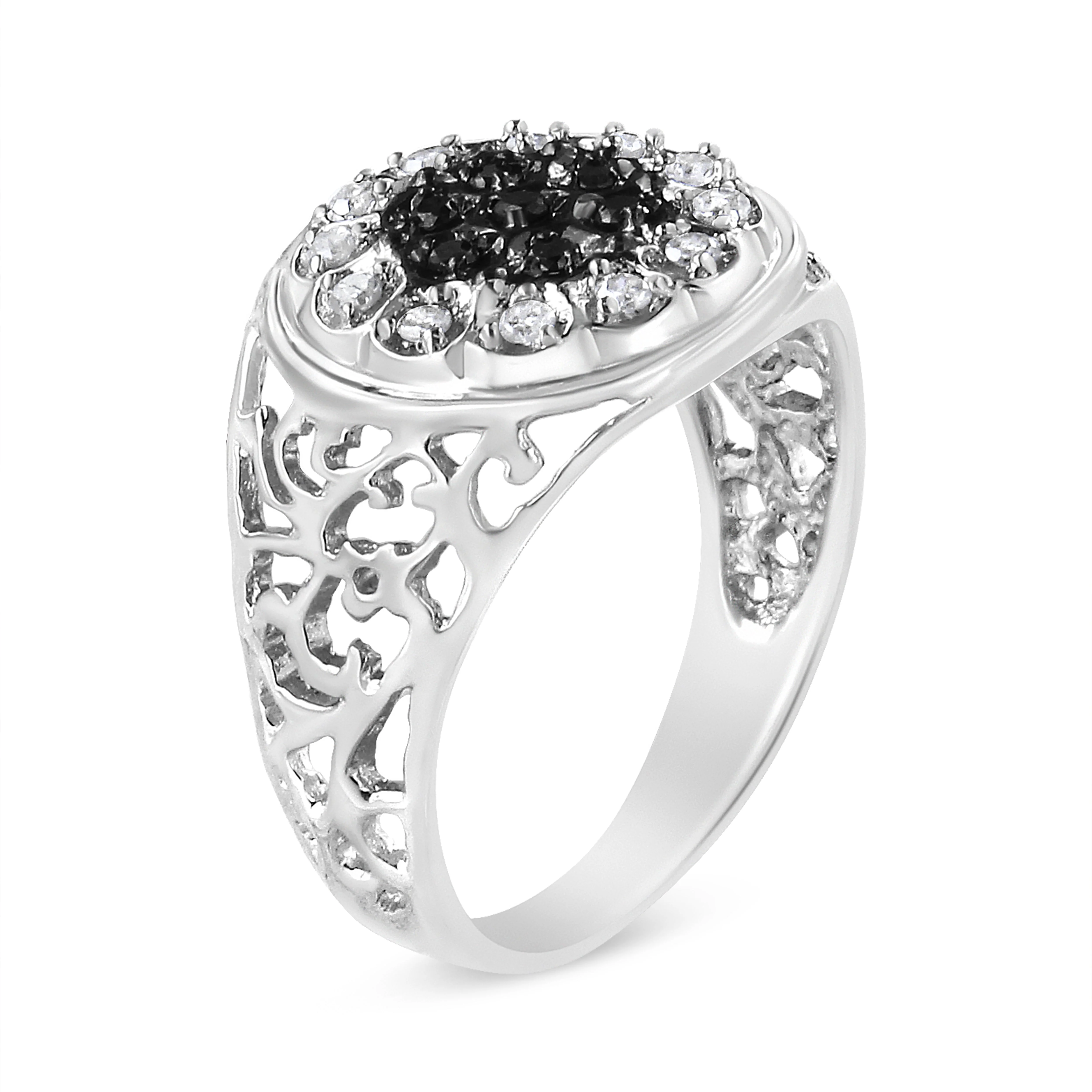 .925 Sterling Silver 1/4 Cttw White and Black Treated Diamond Halo Cluster Ring for Men (I-J Color, I3 Clarity) - Size 10 - Image 6