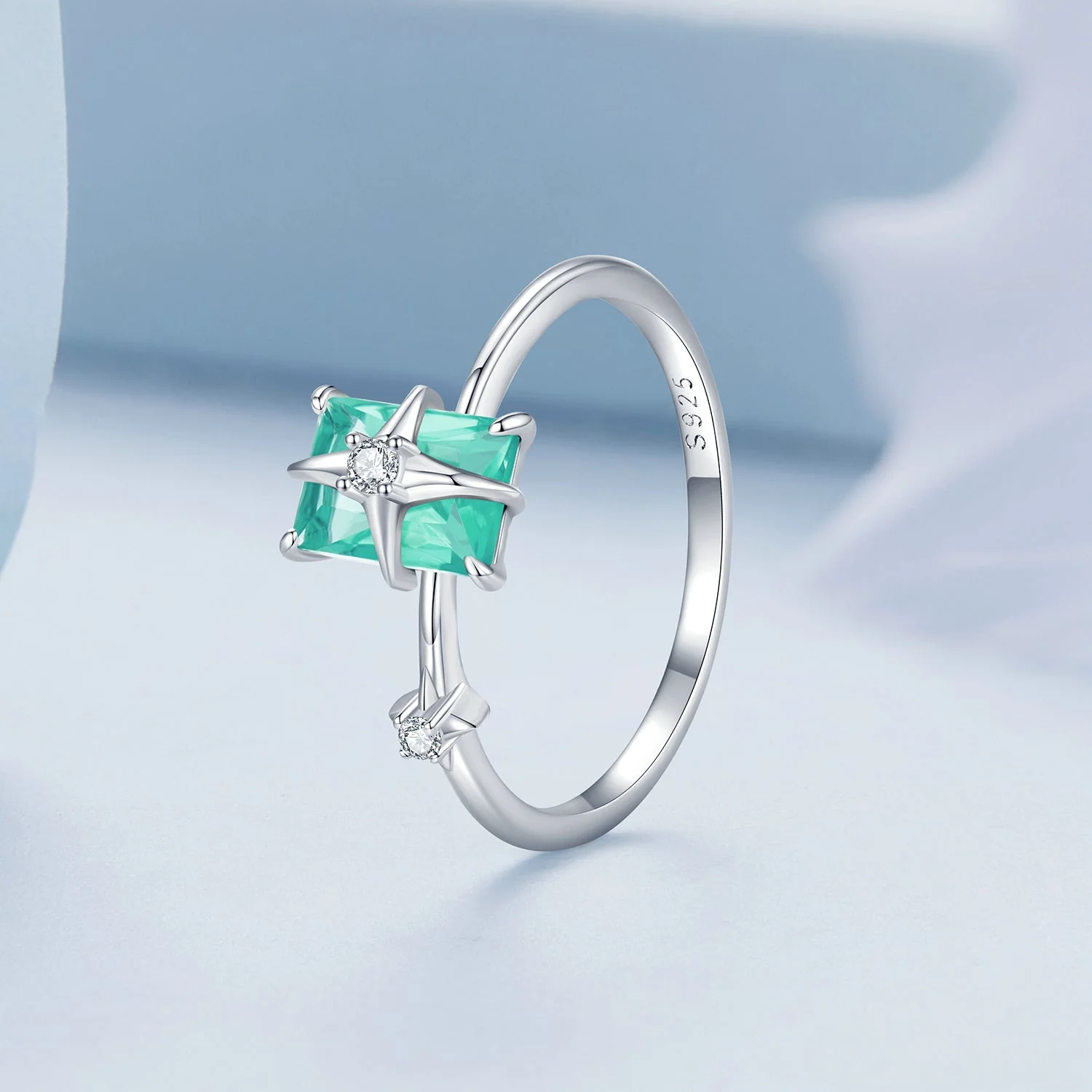 925 Sterling Silver 1.40mm Width CZ & Glass Ring Size 6 for Women - Image 3