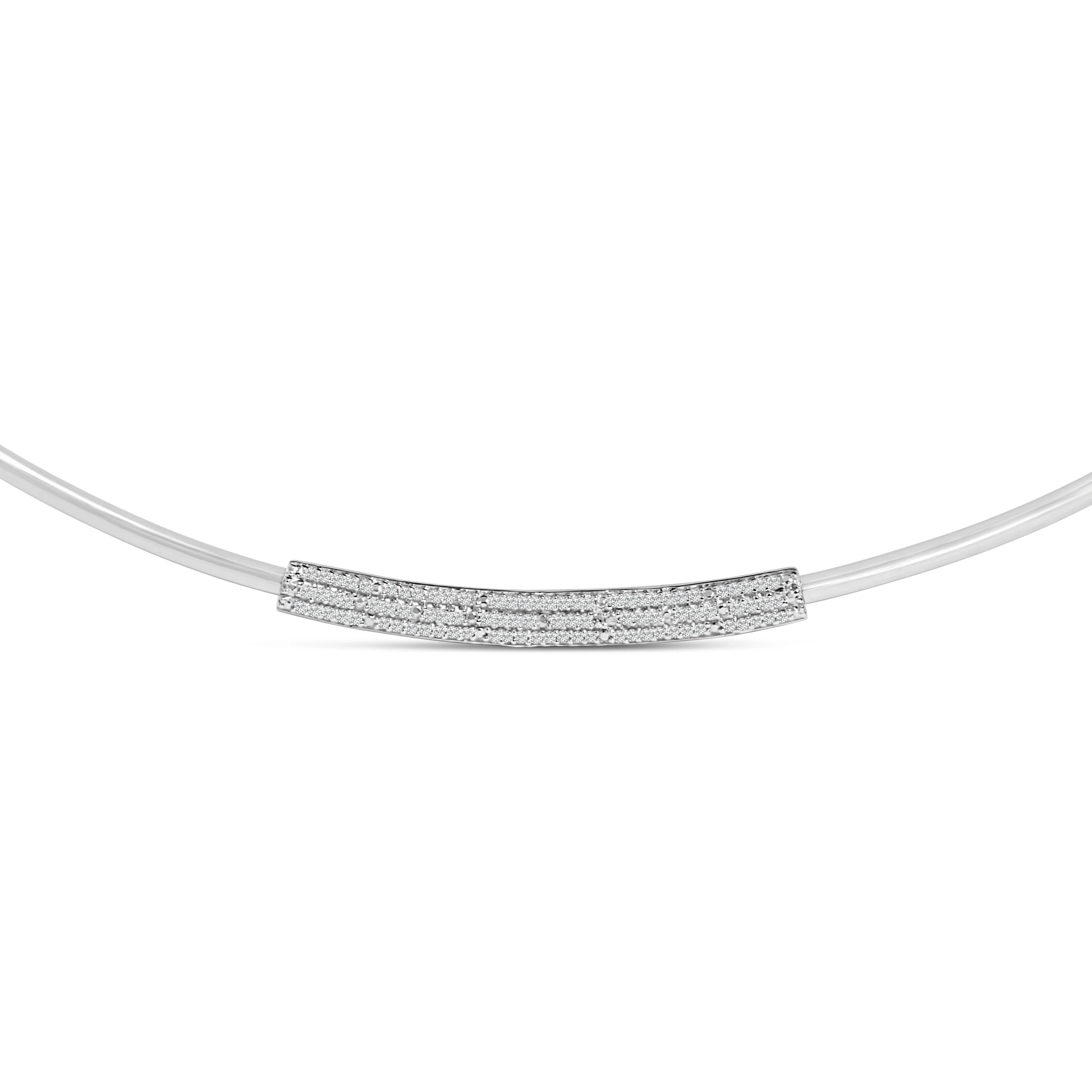 .925 Sterling Silver 1/5 Cttw Diamond Curved Bar Diamond Necklace - Image 2