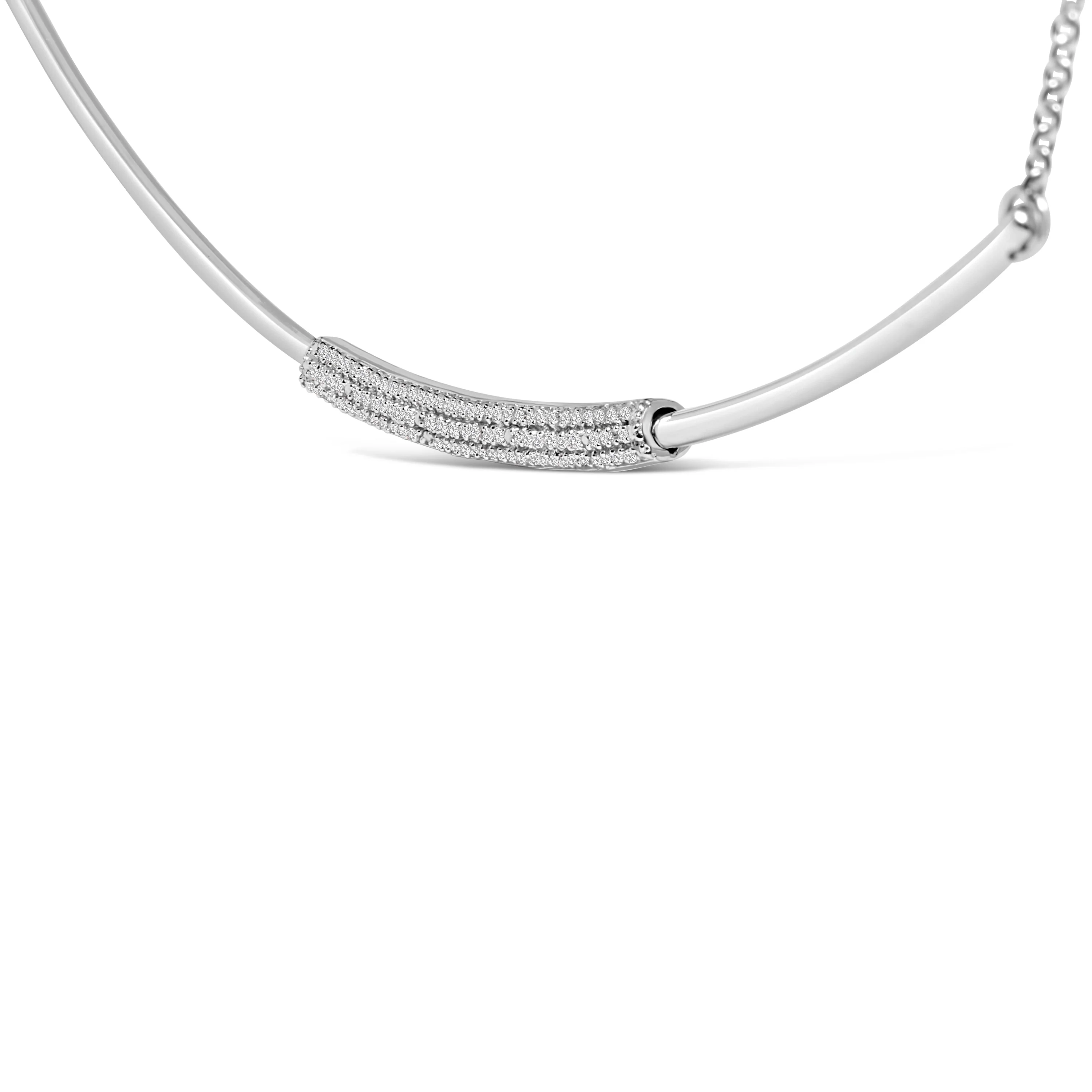 .925 Sterling Silver 1/5 Cttw Diamond Curved Bar Diamond Necklace - Image 3