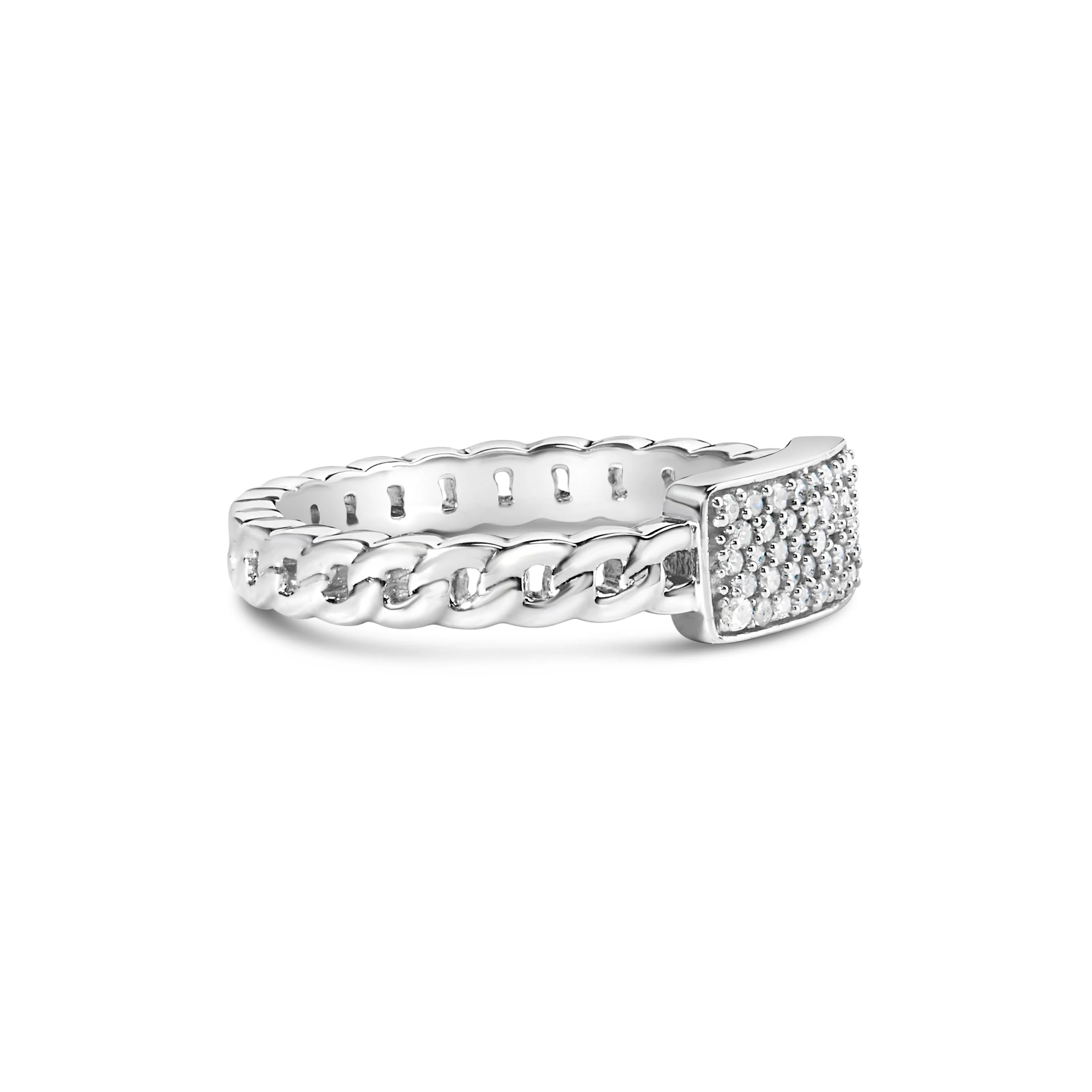 .925 Sterling Silver 1/5 Cttw Diamond ID and Cuban Link Band Ring (I-J Color, I2-I3 Clarity) - Ring Size 6 - Image 6