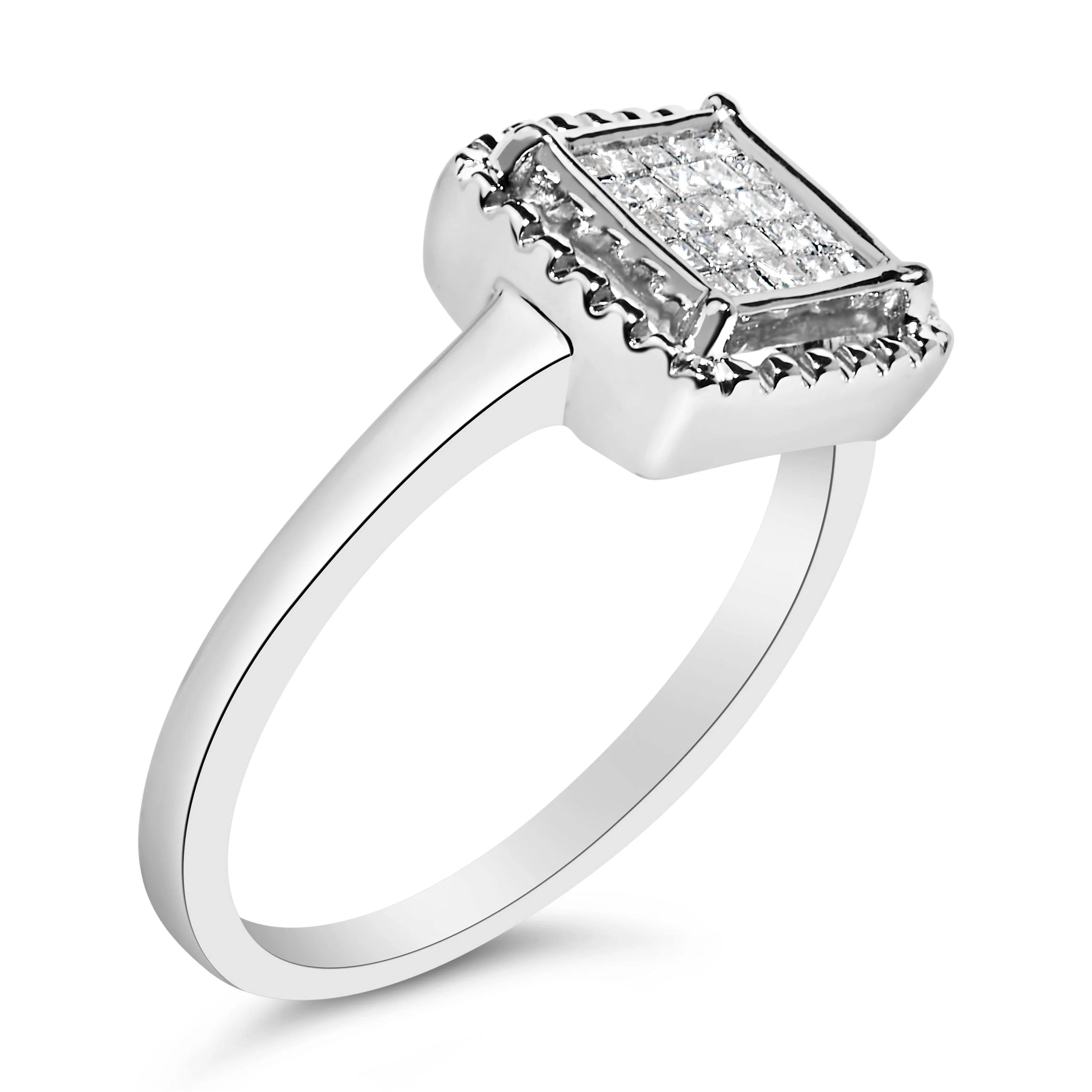 .925 Sterling Silver 1/5 Cttw Invisible Set Princess Cut Diamond Promise Ring with Beaded Halo (H-I Color, I1-I2 Clarity) - Ring Size 7 - Image 3