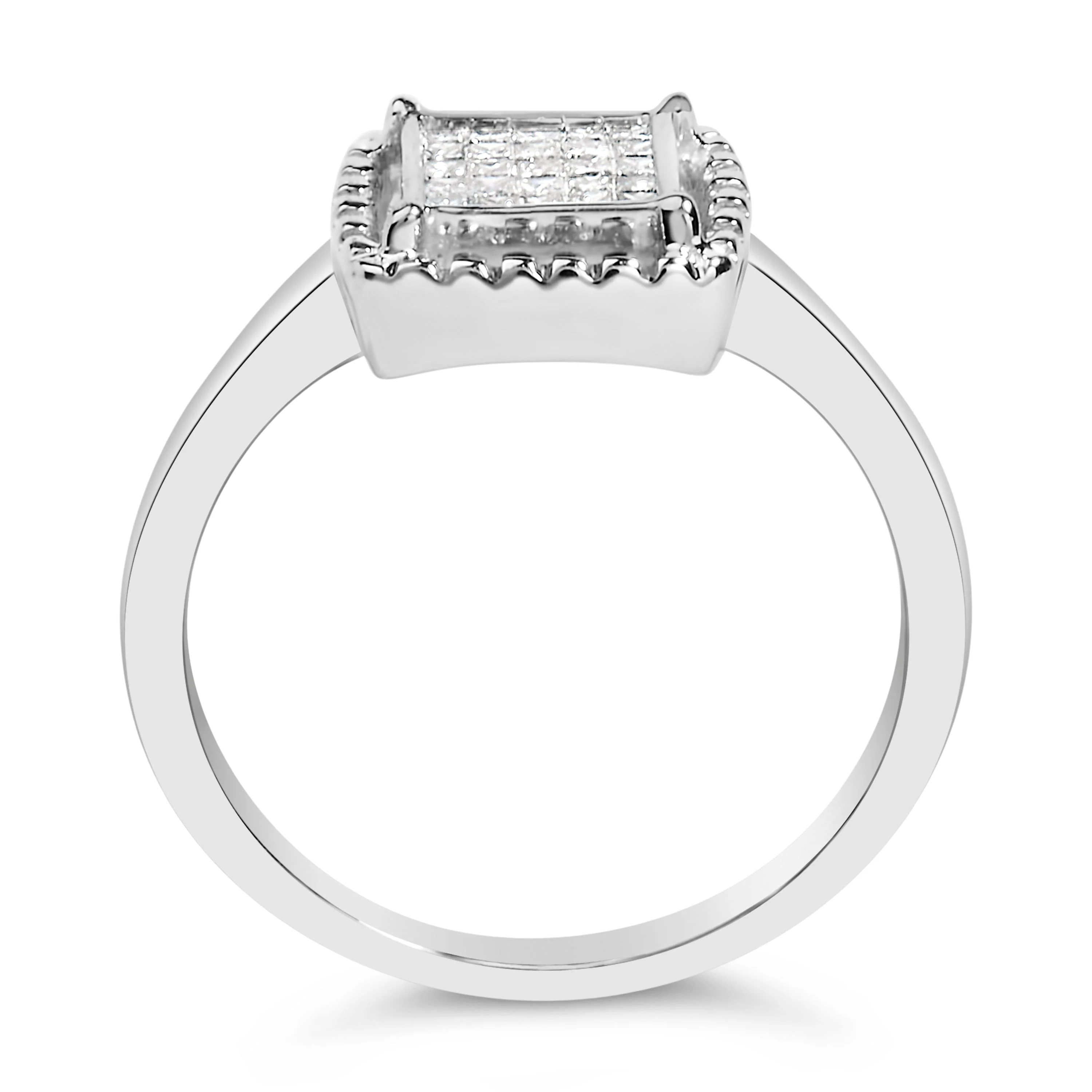 .925 Sterling Silver 1/5 Cttw Invisible Set Princess Cut Diamond Promise Ring with Beaded Halo (H-I Color, I1-I2 Clarity) - Ring Size 7 - Image 5
