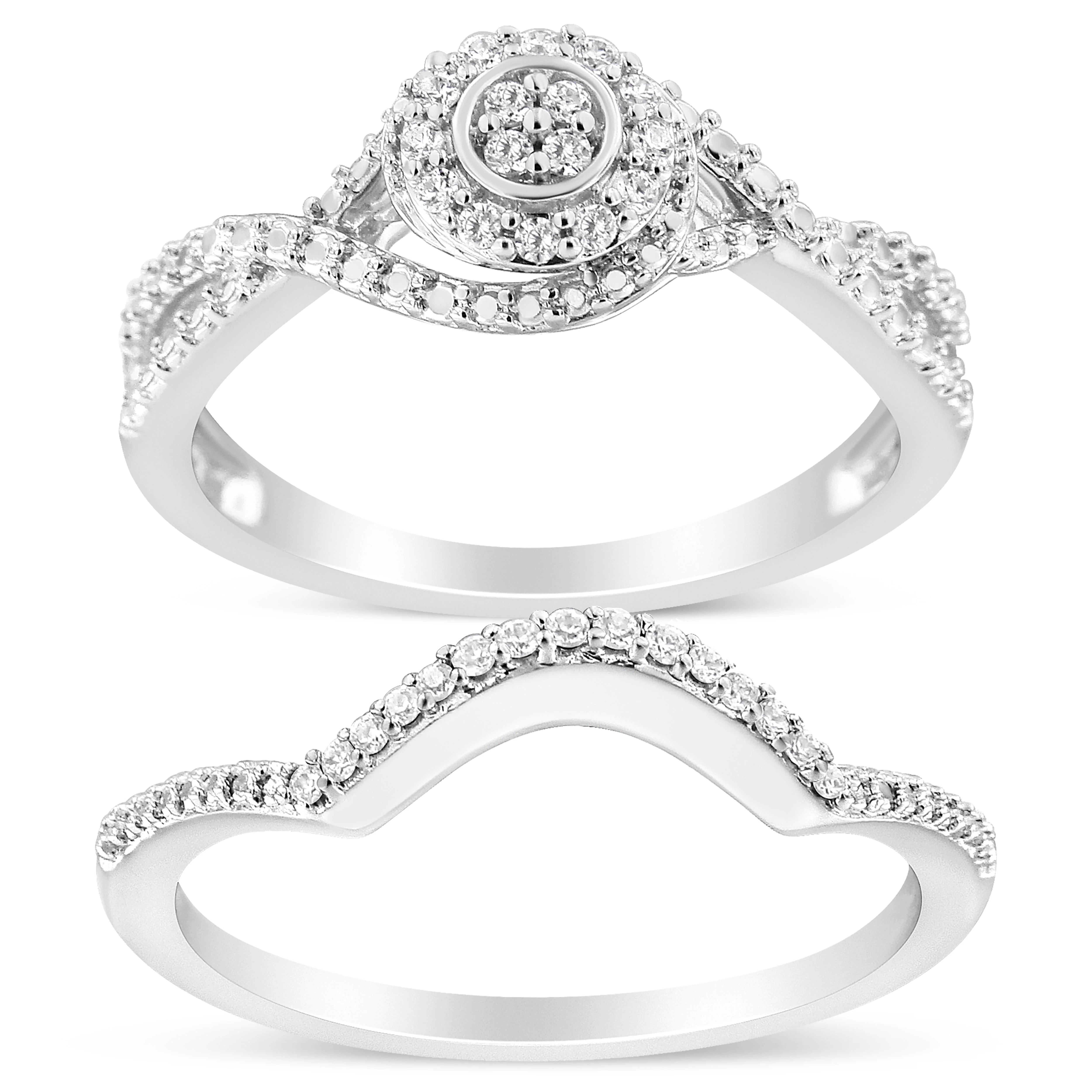 .925 Sterling Silver 1/6 Cttw Diamond Composite Halo and Split Shank Bridal Set Ring and Band (I-J Color, I3 Clarity) - Size 7 - Image 5