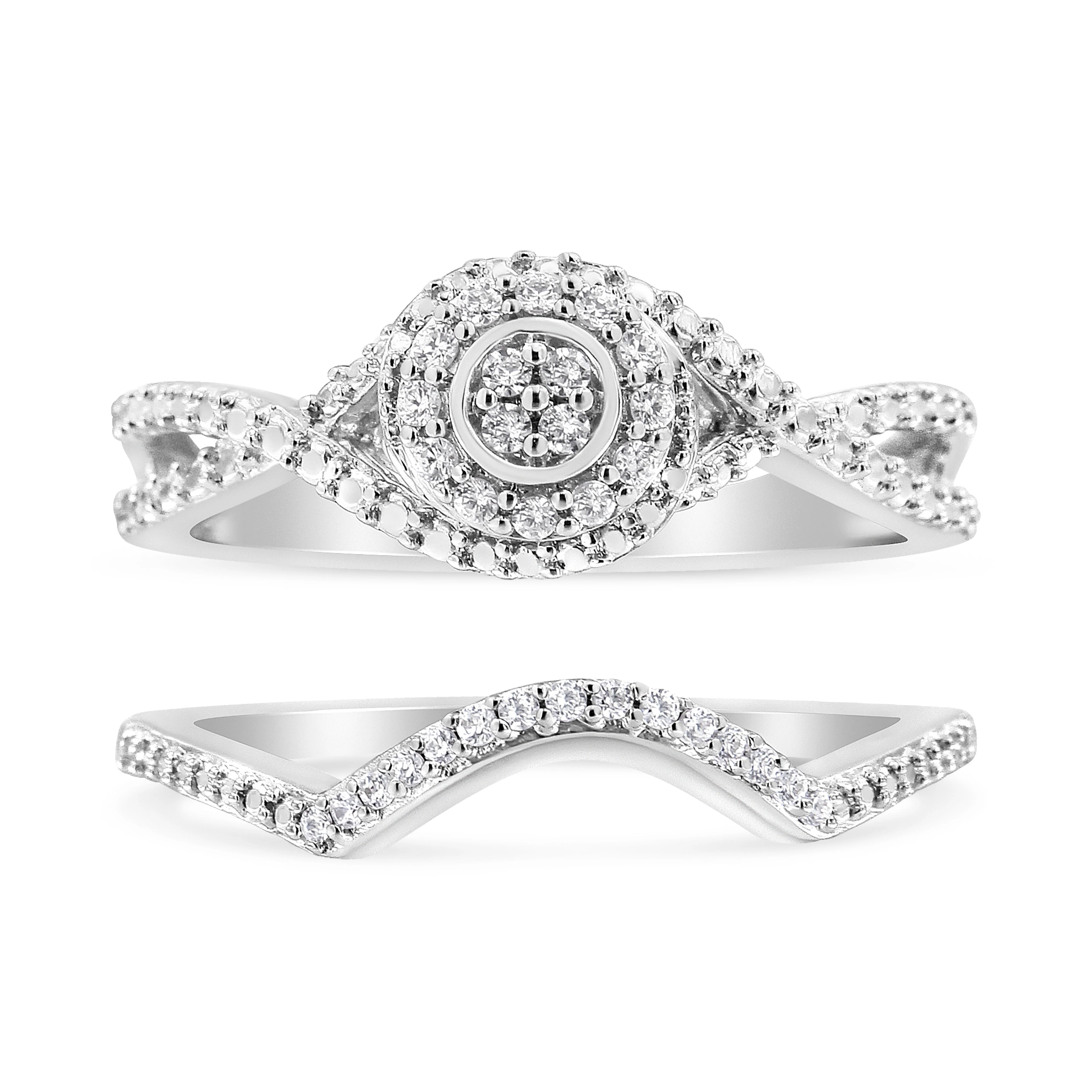 .925 Sterling Silver 1/6 Cttw Diamond Composite Halo and Split Shank Bridal Set Ring and Band (I-J Color, I3 Clarity) - Size 7 - Image 6