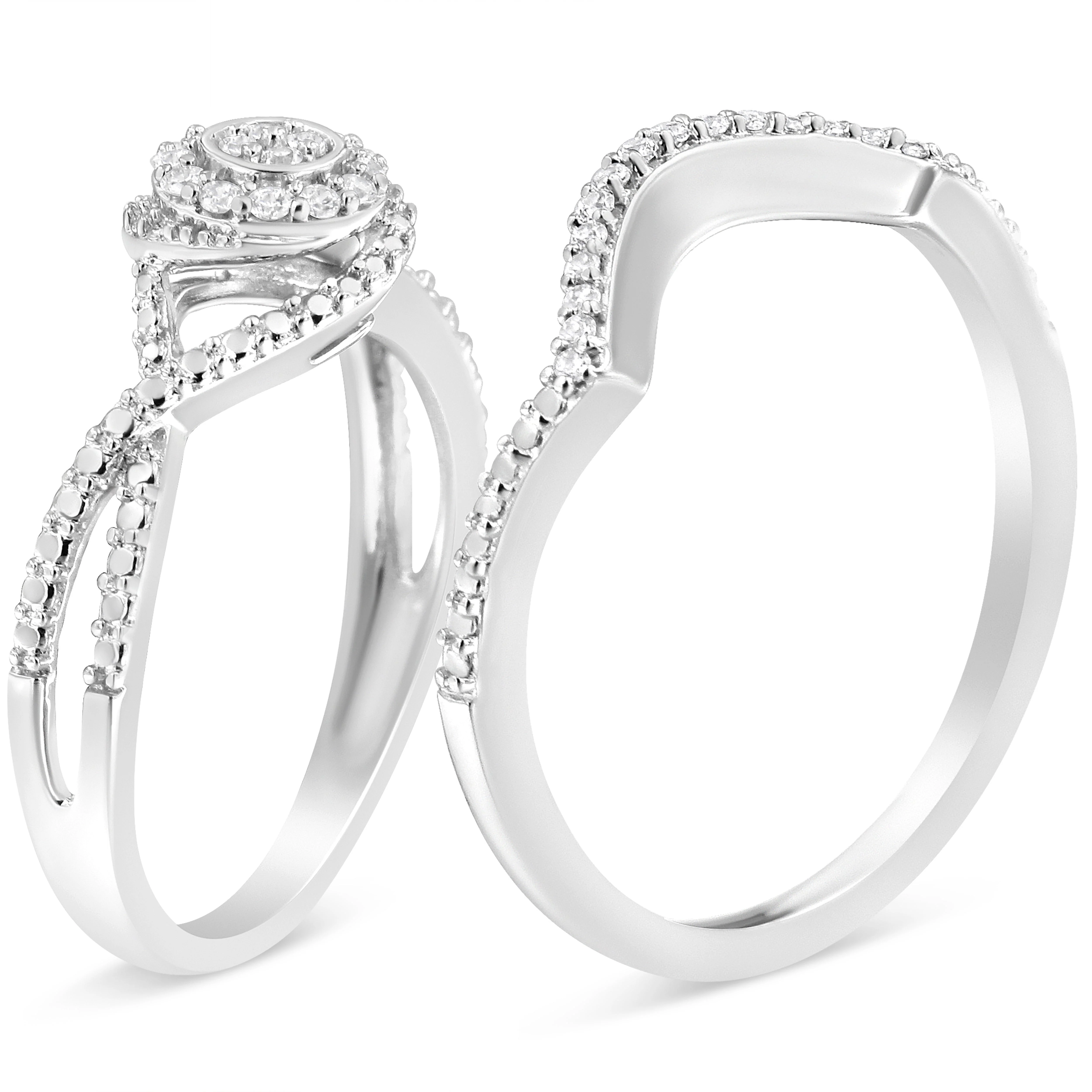 .925 Sterling Silver 1/6 Cttw Diamond Composite Halo and Split Shank Bridal Set Ring and Band (I-J Color, I3 Clarity) - Size 7 - Image 7