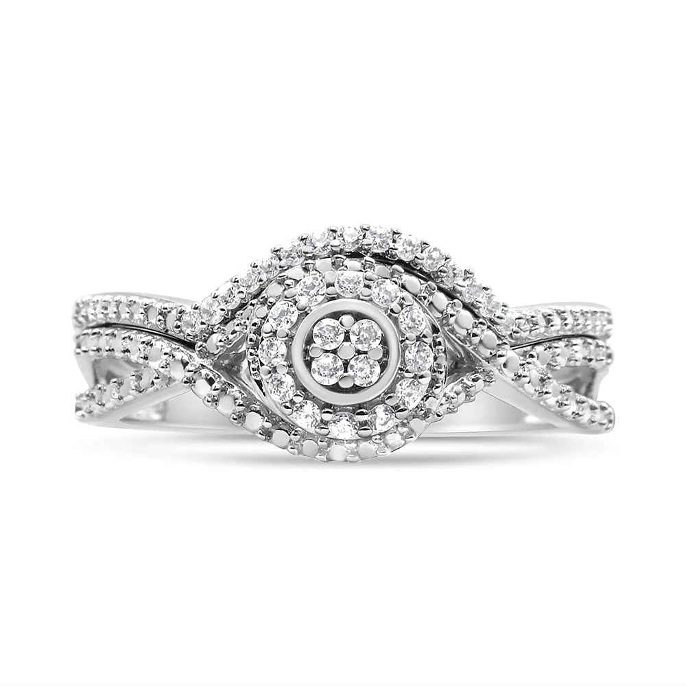 .925 Sterling Silver 1/6 Cttw Diamond Composite Halo and Split Shank Bridal Set Ring and Band (I-J Color, I3 Clarity) - Size 7 - Image 8