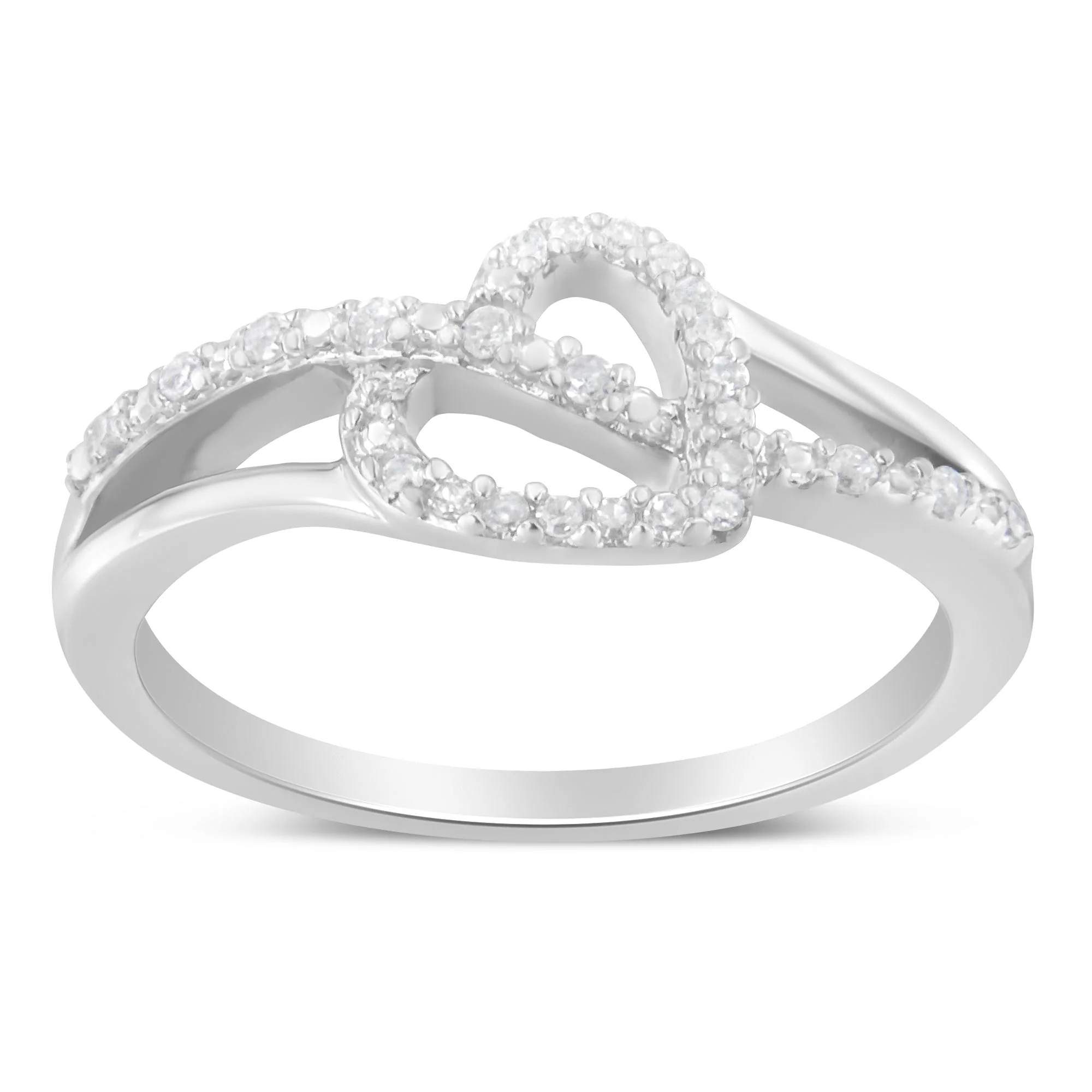 .925 Sterling Silver 1/8 Cttw Diamond Open Heart Leaf Curvy Bypass Accent Fashion or Promise Ring (I-J Color, I2-I3 Clarity) - Size 6 - Image 2