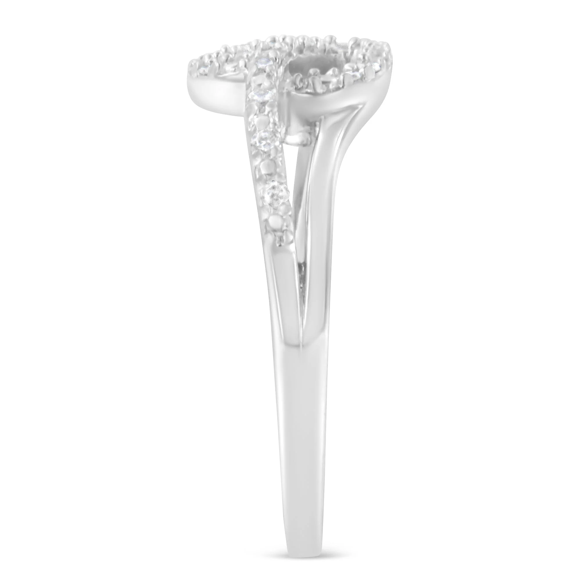 .925 Sterling Silver 1/8 Cttw Diamond Open Heart Leaf Curvy Bypass Accent Fashion or Promise Ring (I-J Color, I2-I3 Clarity) - Size 6 - Image 5