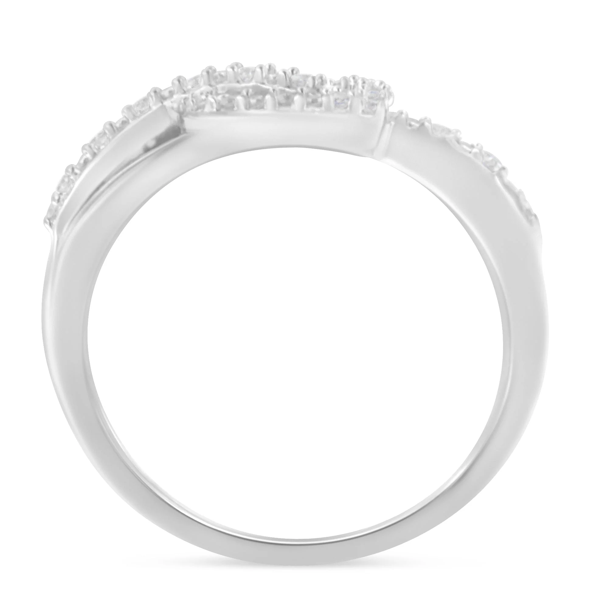 .925 Sterling Silver 1/8 Cttw Diamond Open Heart Leaf Curvy Bypass Accent Fashion or Promise Ring (I-J Color, I2-I3 Clarity) - Size 6 - Image 8