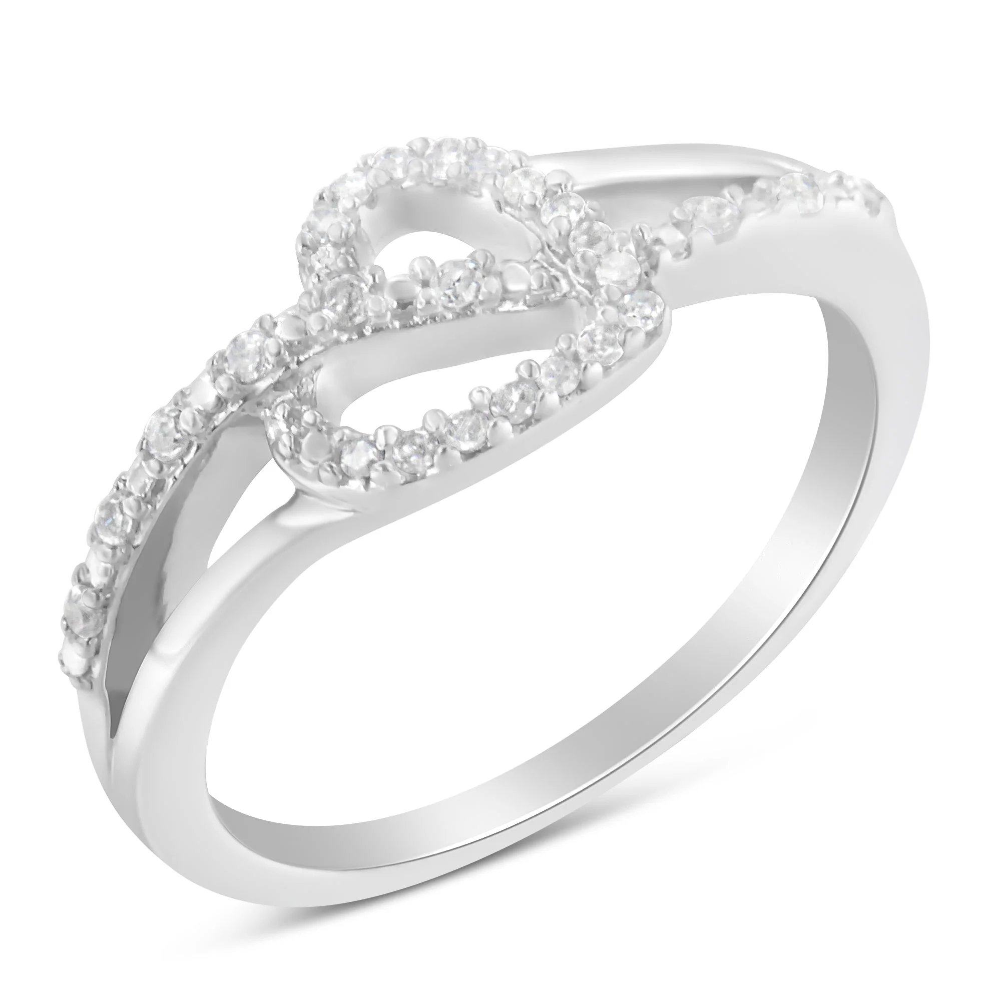 .925 Sterling Silver 1/8 Cttw Diamond Open Heart Leaf Curvy Bypass Accent Fashion or Promise Ring (I-J Color, I2-I3 Clarity) - Size 6 - Image 9
