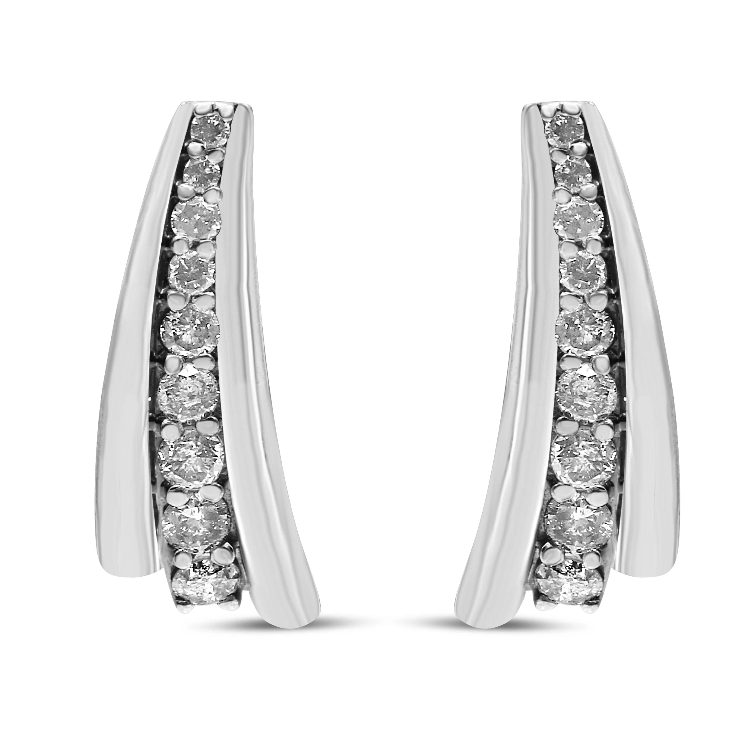 .925 Sterling Silver 1 Cttw Round Diamond Graduated Huggie Earrings (I2-I3 Clarity, I-J Color) - Image 5